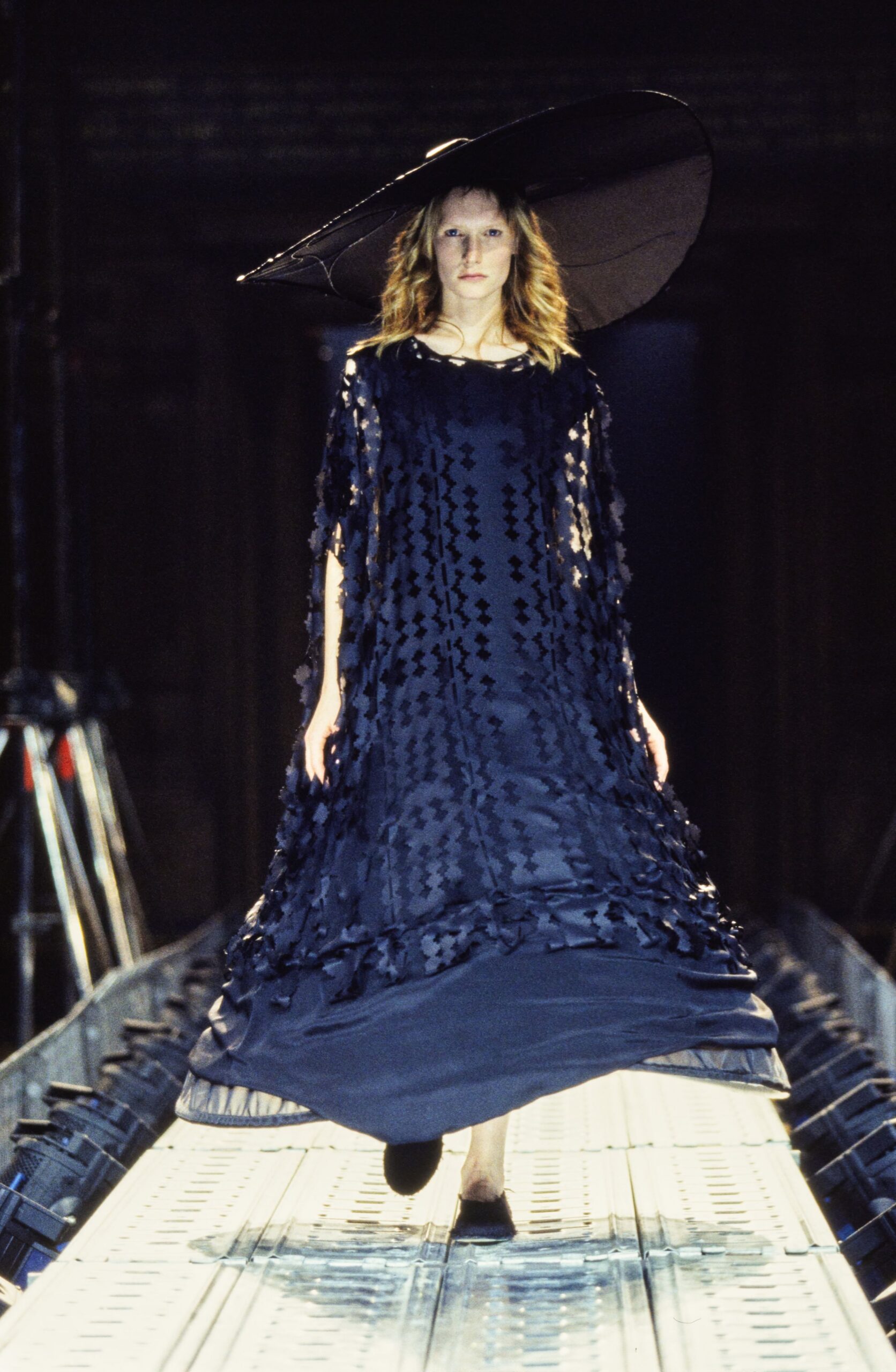 black silk sleeveless high-neck relaxed layered embroidered gown