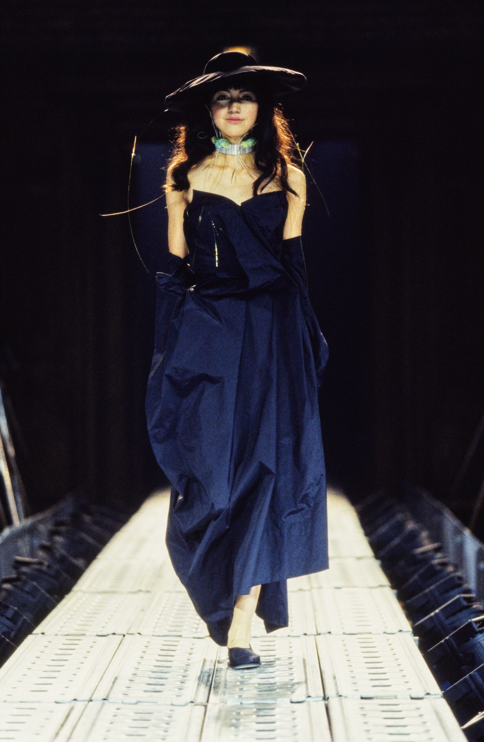 black silk strapless relaxed draped maxi gown