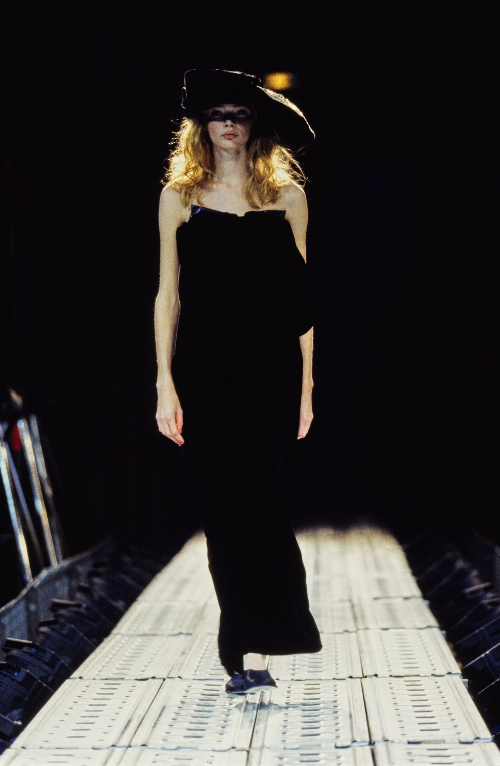 black silk strapless fitted straight-leg maxi gown