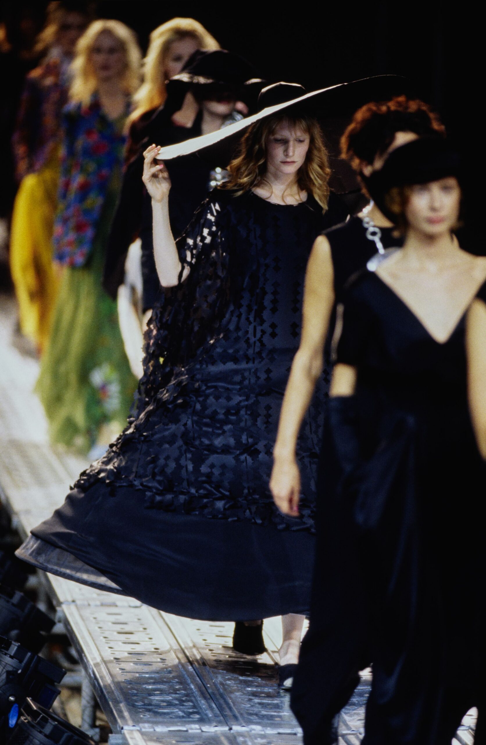 black silk sleeveless v-neck fitted layered flowing dress