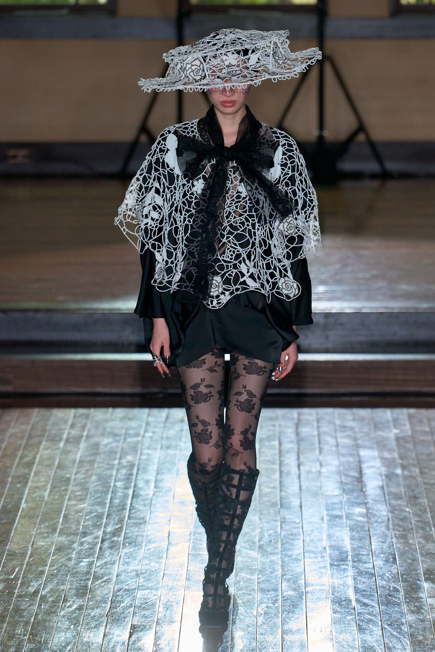 black silk long-sleeve collared fitted layered top