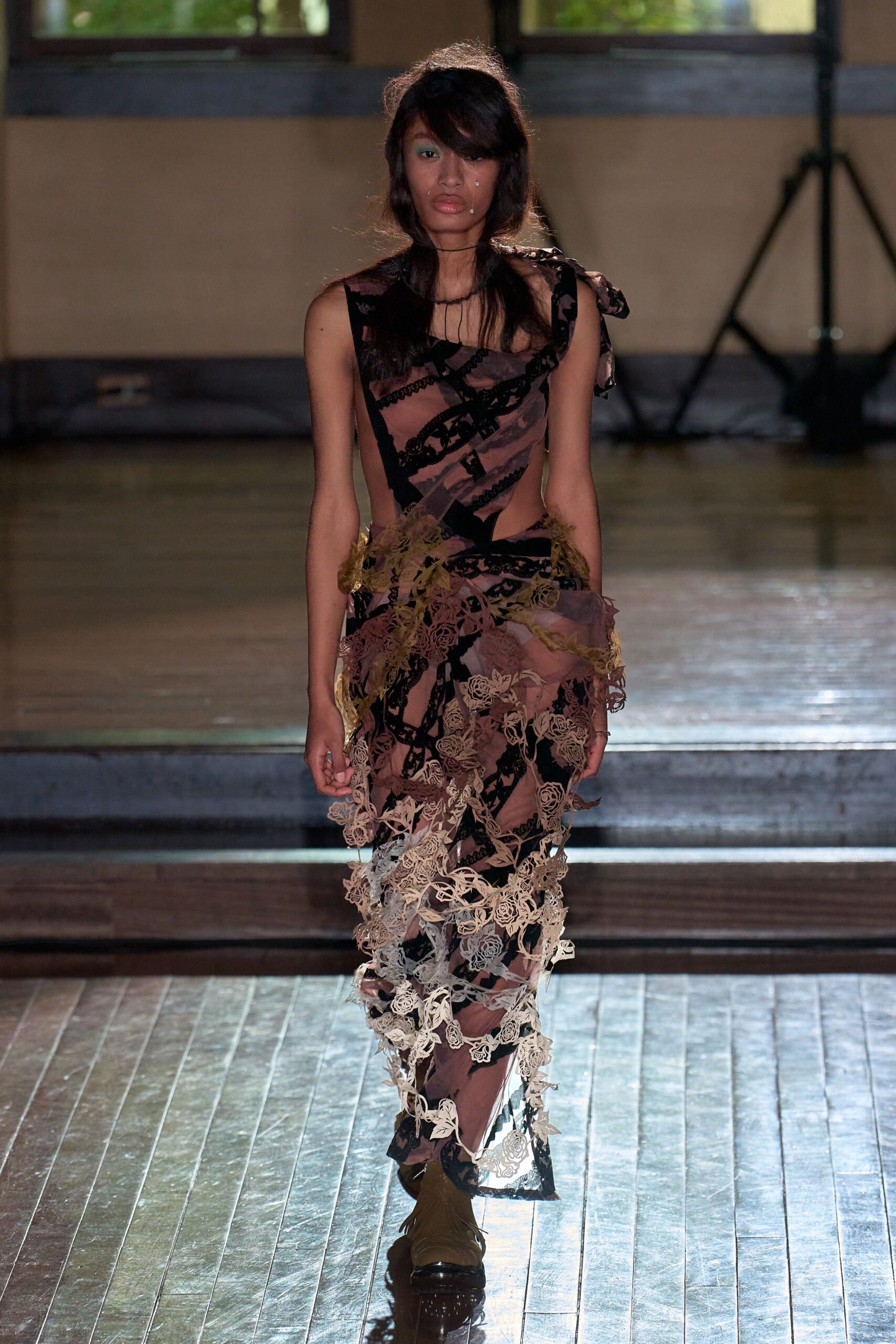 black lace floral gown
