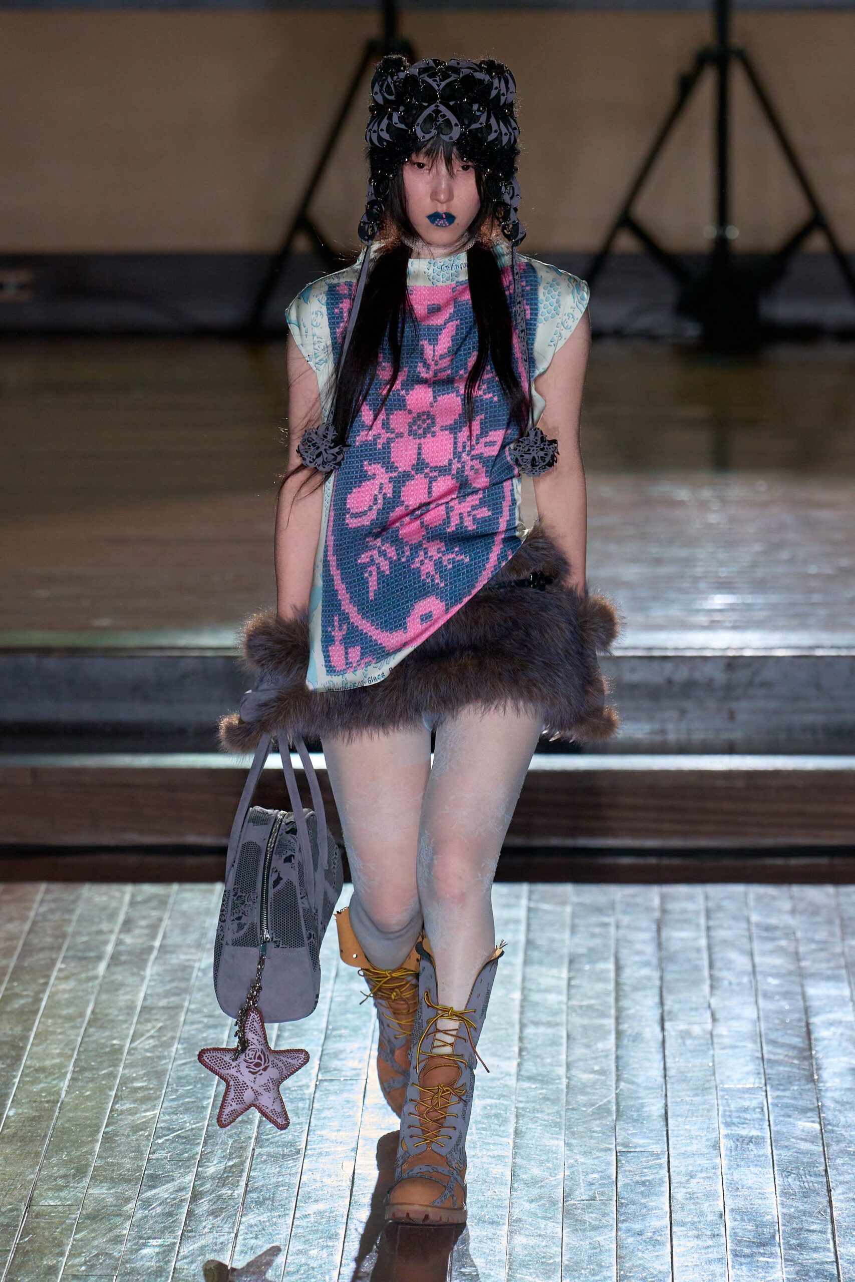 brown fur fitted tiered short skirt