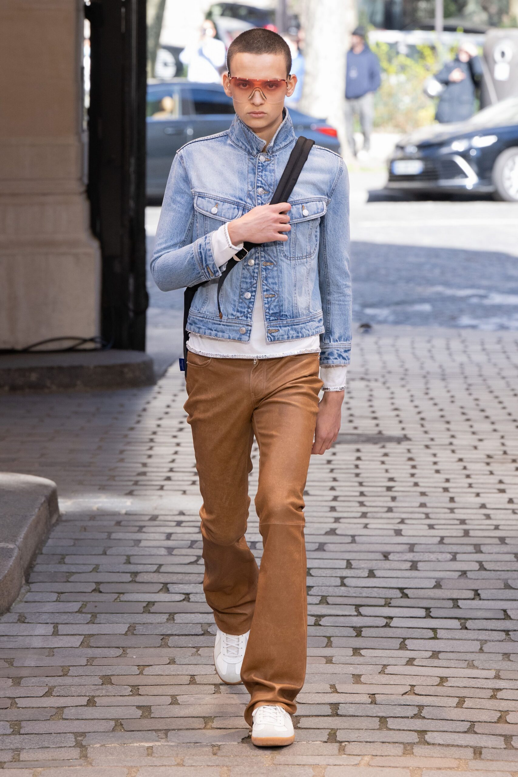 brown cotton fitted flared pants