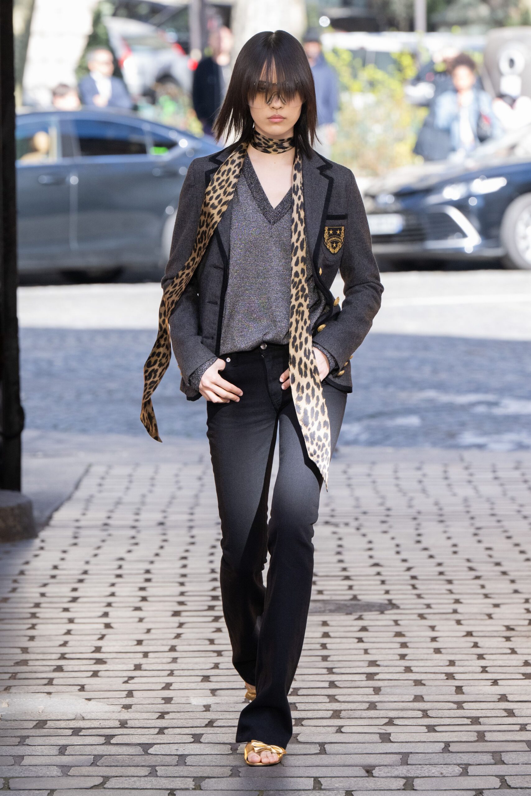 brown silk animal-print scarf