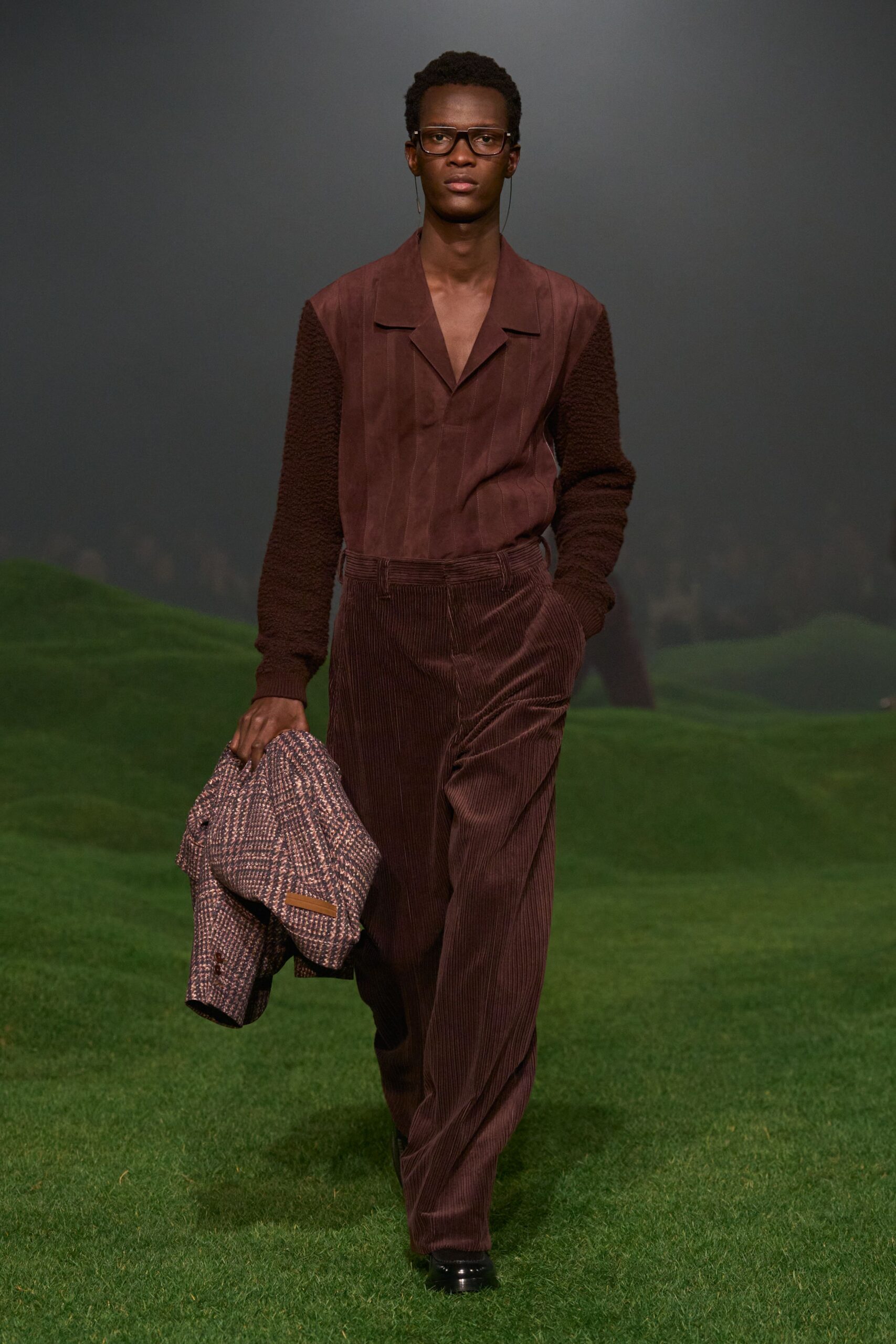 multi cotton long-sleeve collared fitted checked jacket