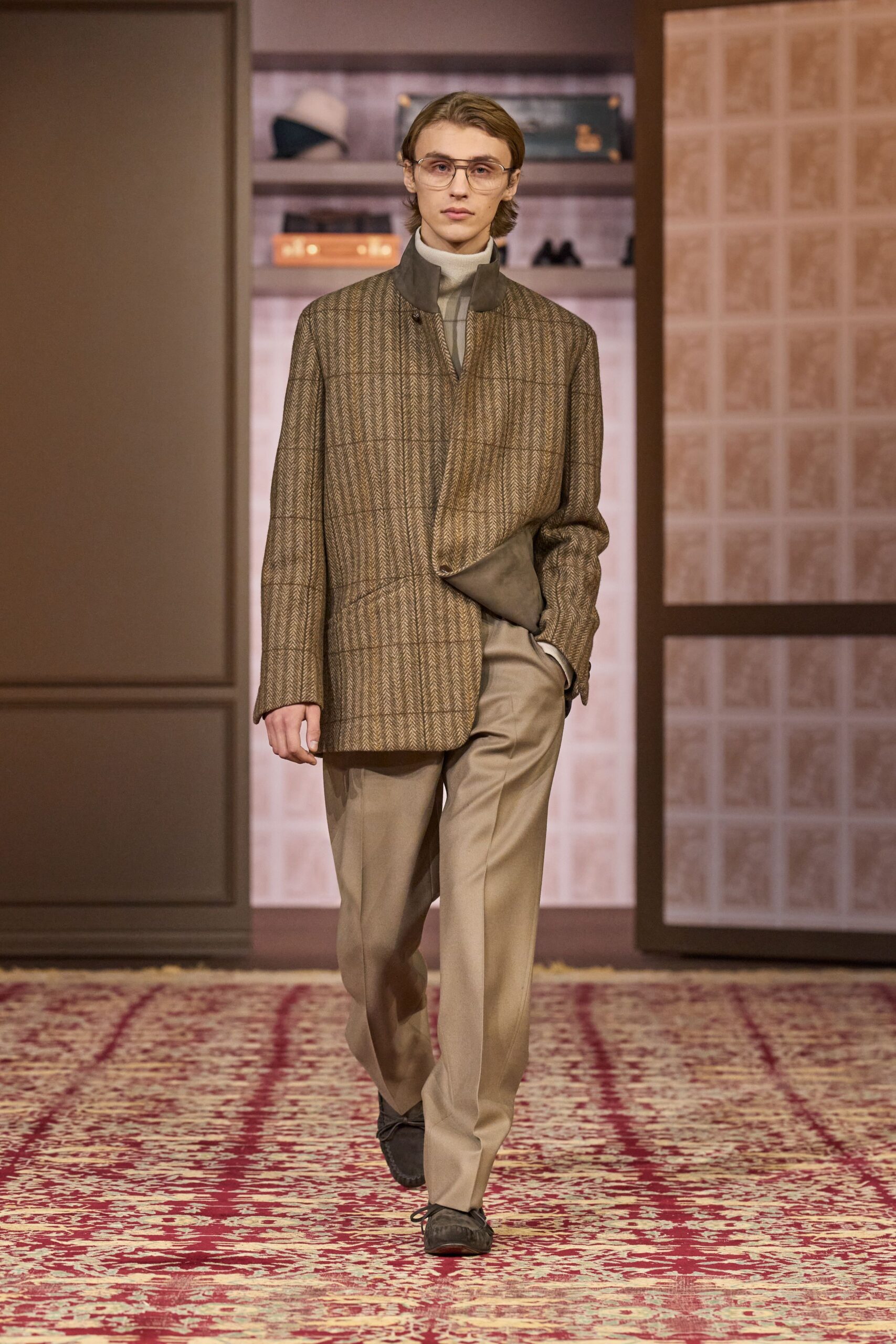 beige wool tailored straight-leg pants