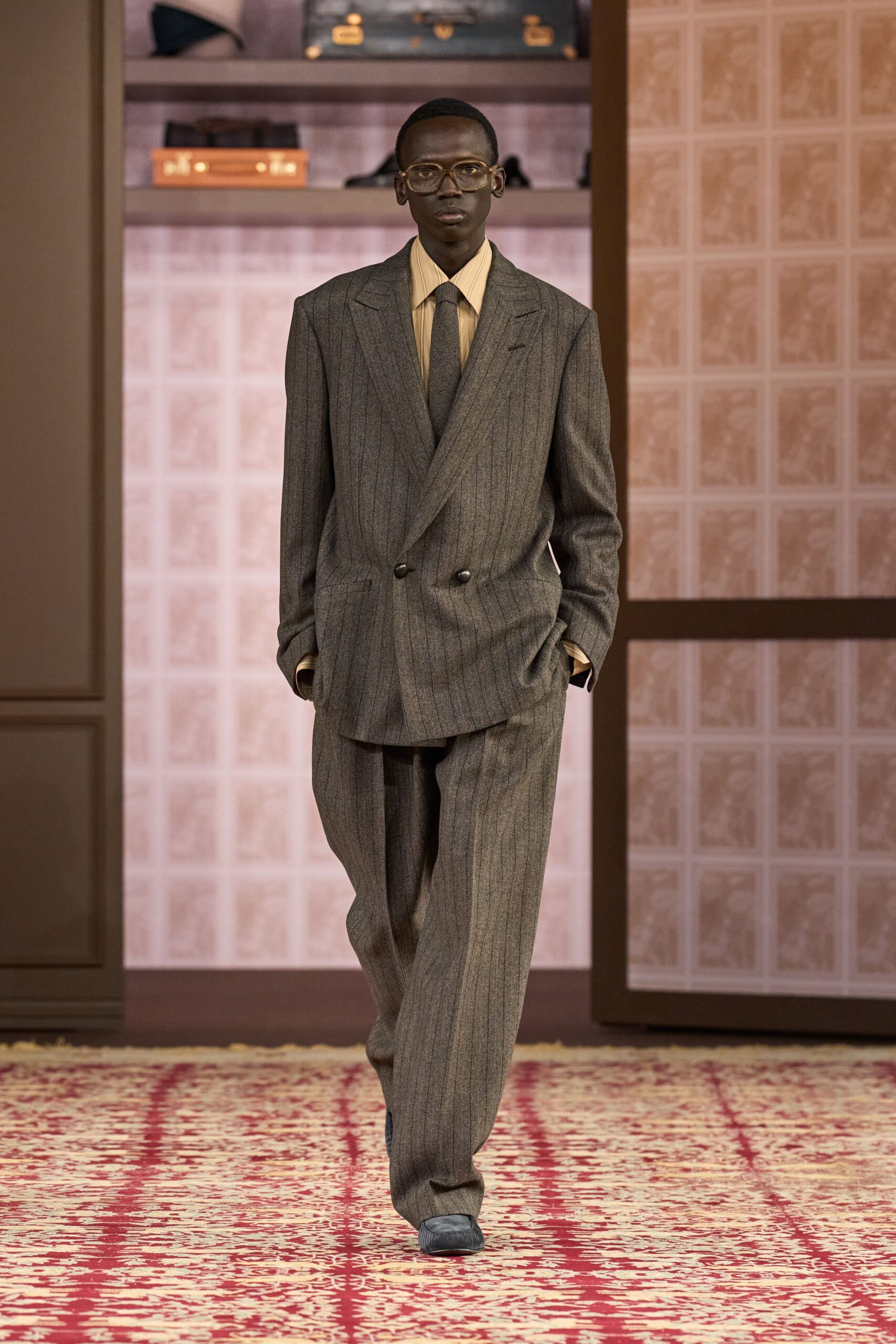 gray wool long-sleeve collared tailored striped suit