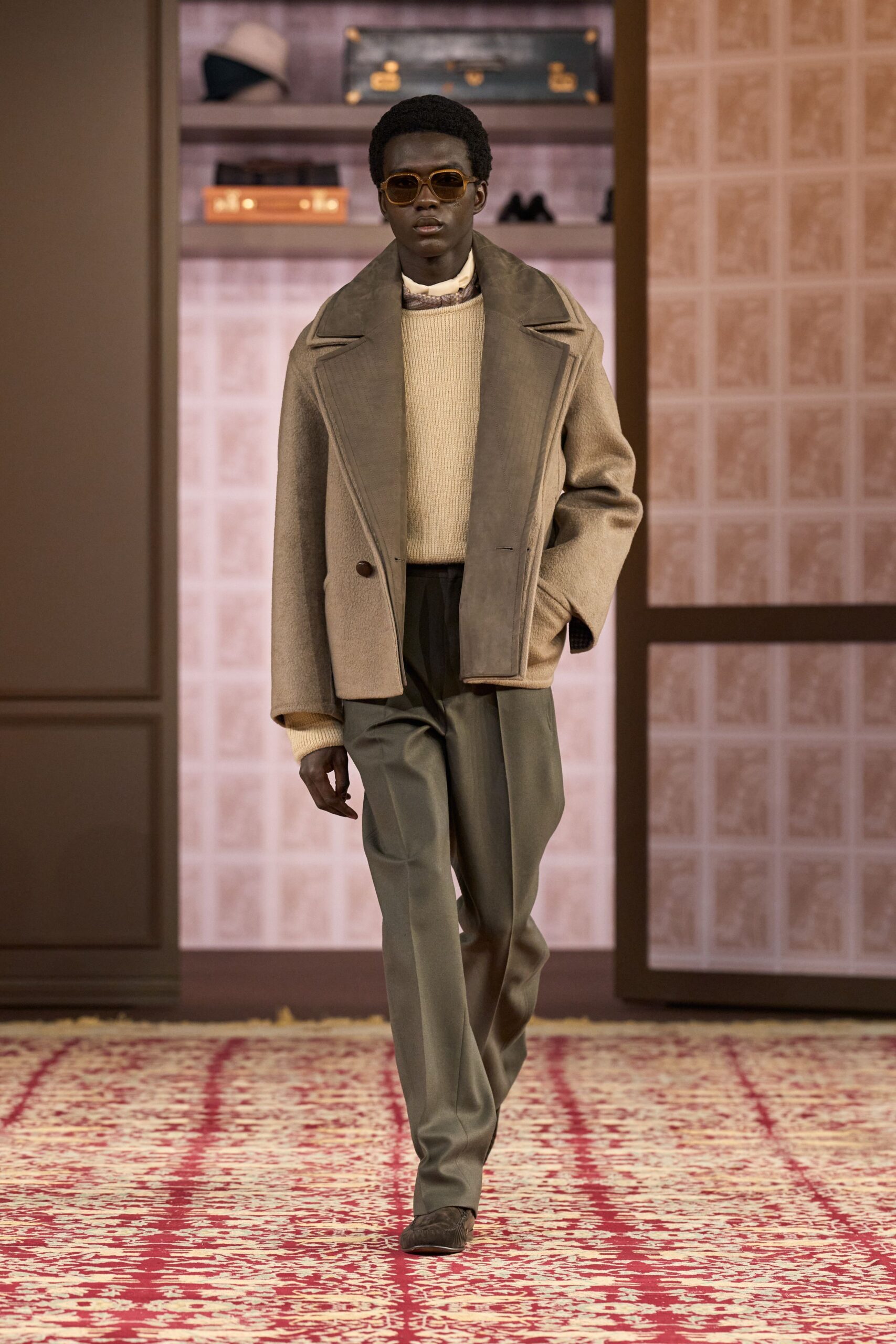 brown wool long-sleeve collared relaxed buttoned jacket