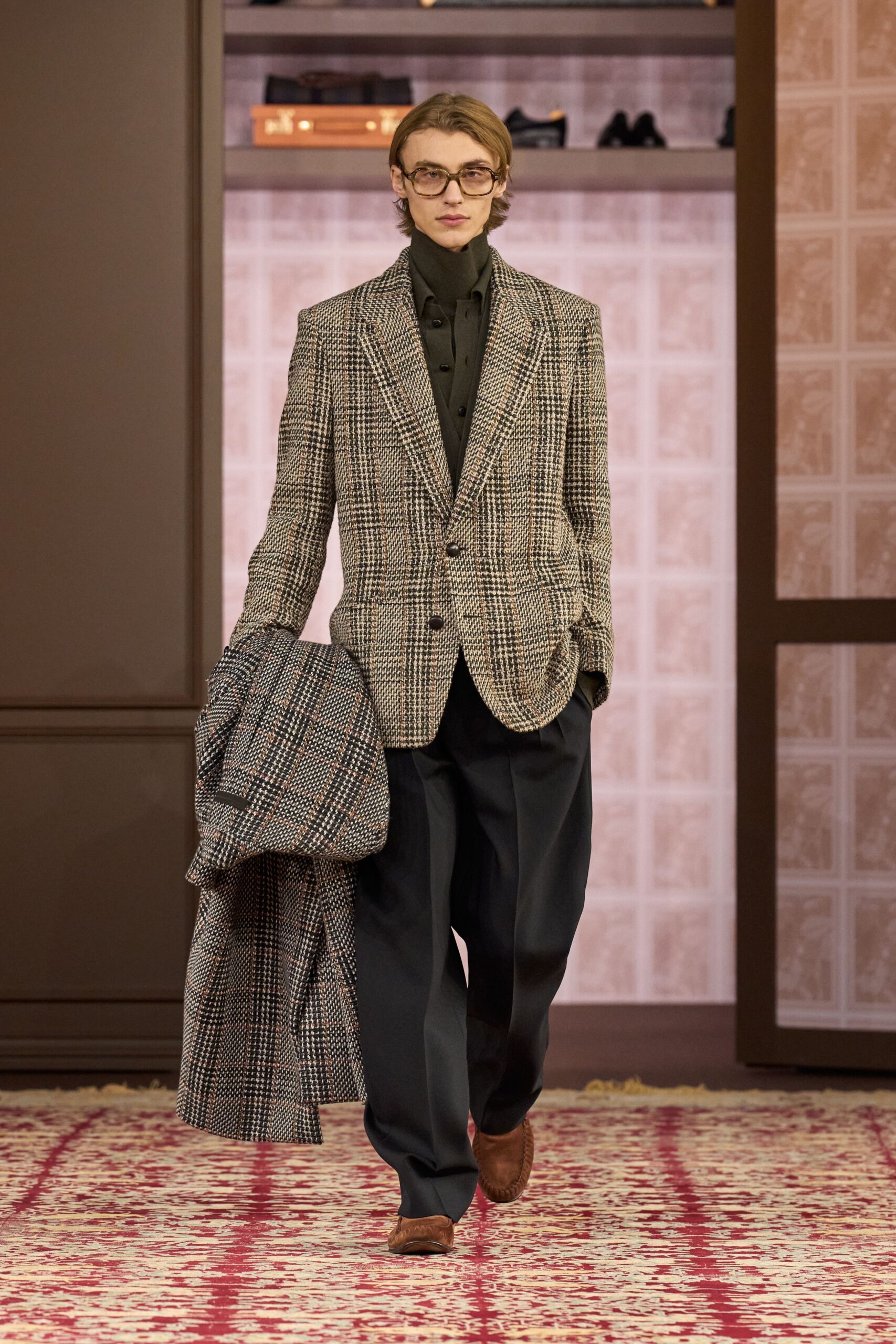 gray wool long-sleeve double-breasted oversized coat