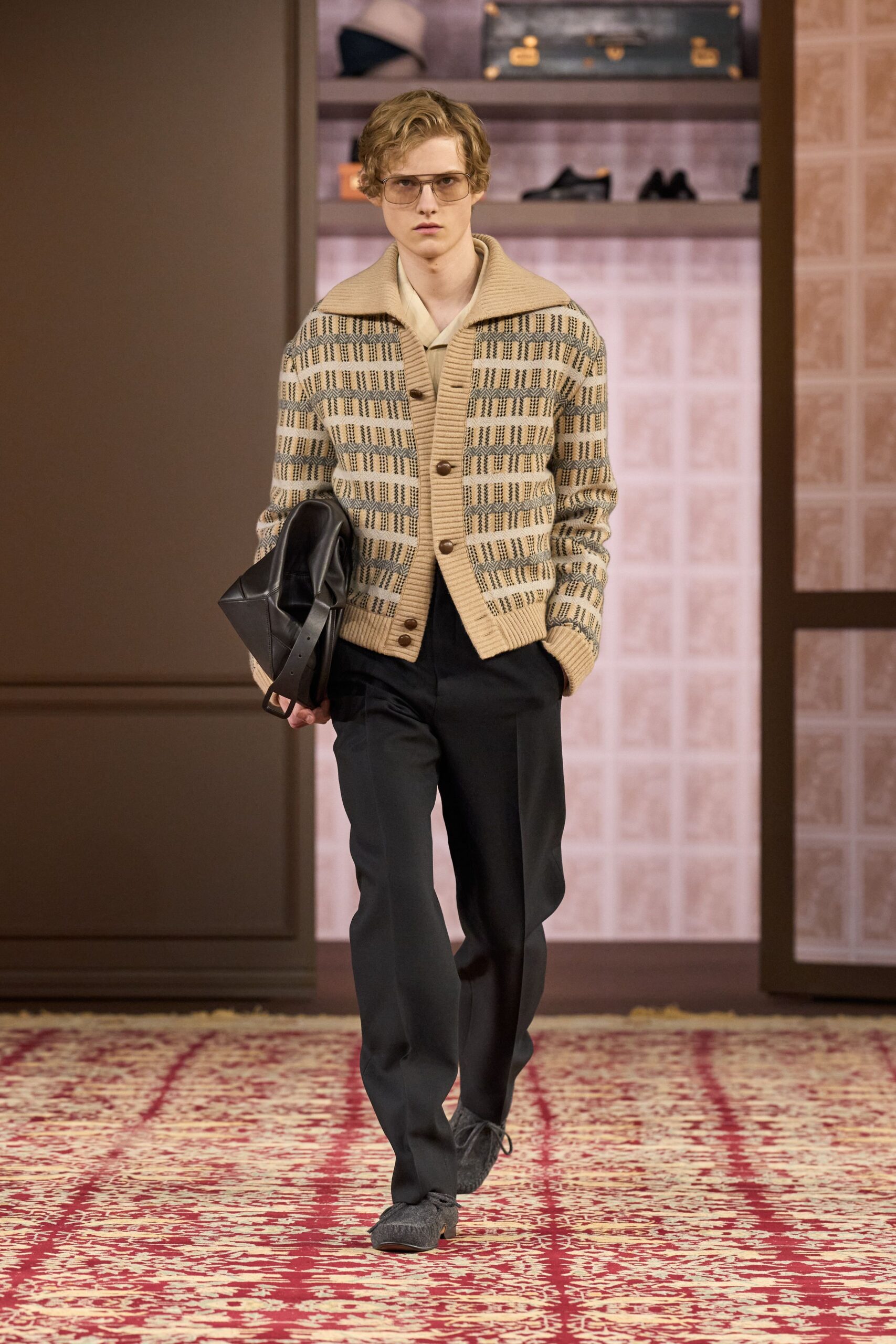 beige cotton long-sleeve collared relaxed striped cardigan