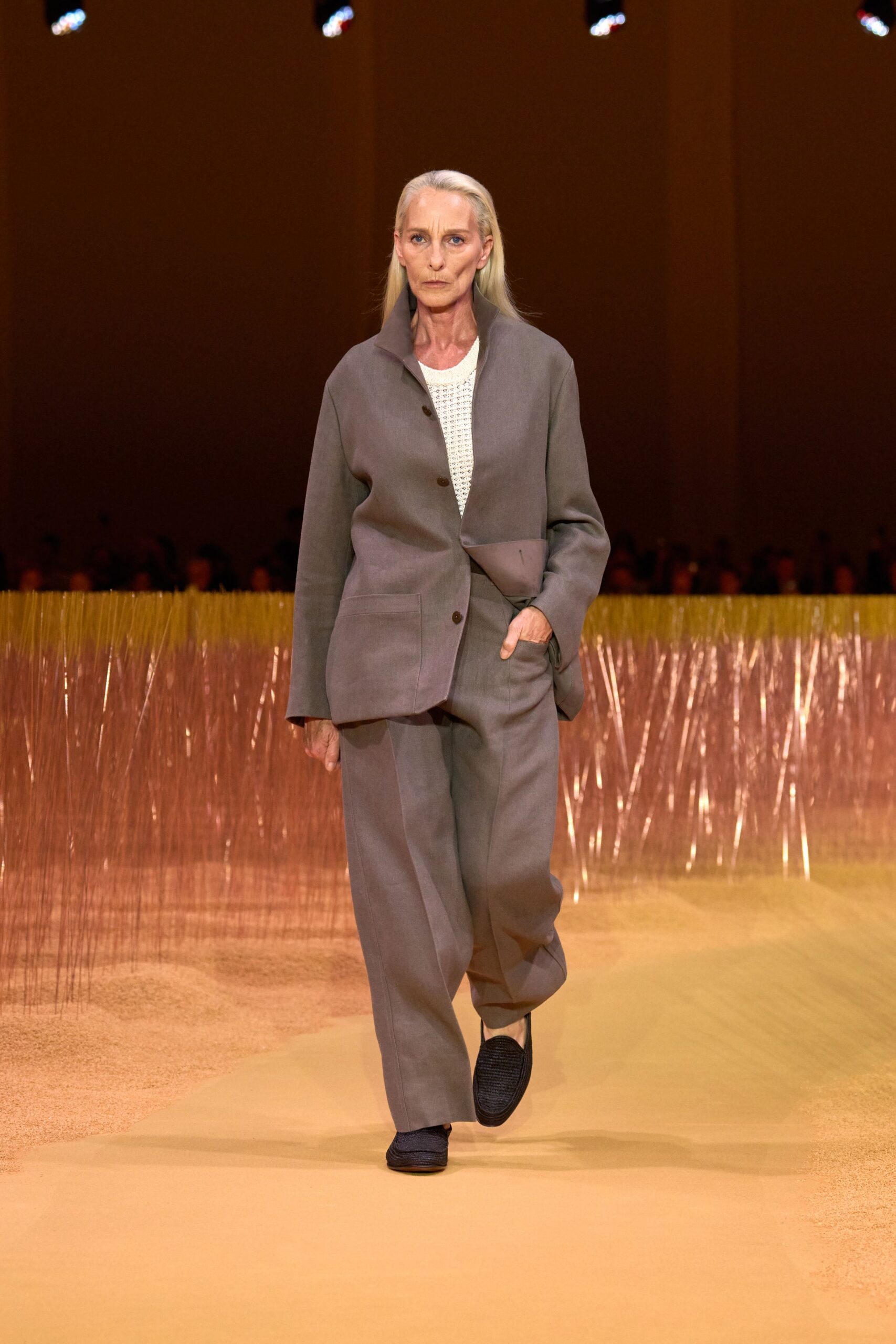 gray relaxed jacket and pants