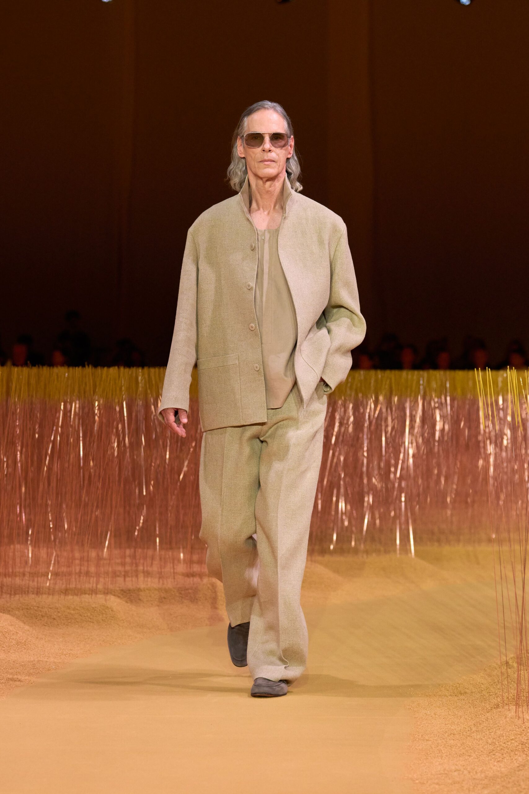 beige wool long-sleeve collared relaxed jacket