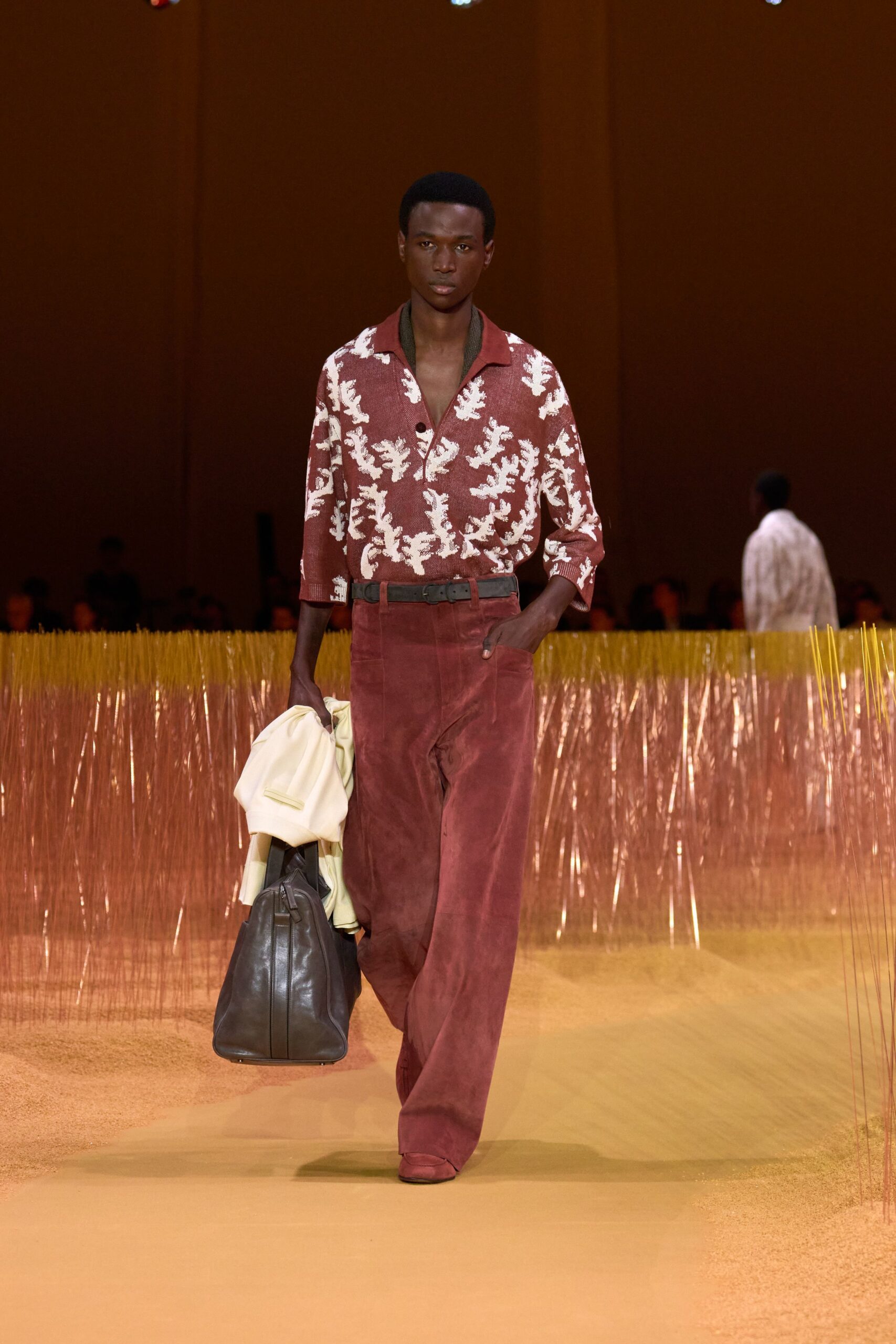 red cotton long-sleeve collared relaxed printed shirt