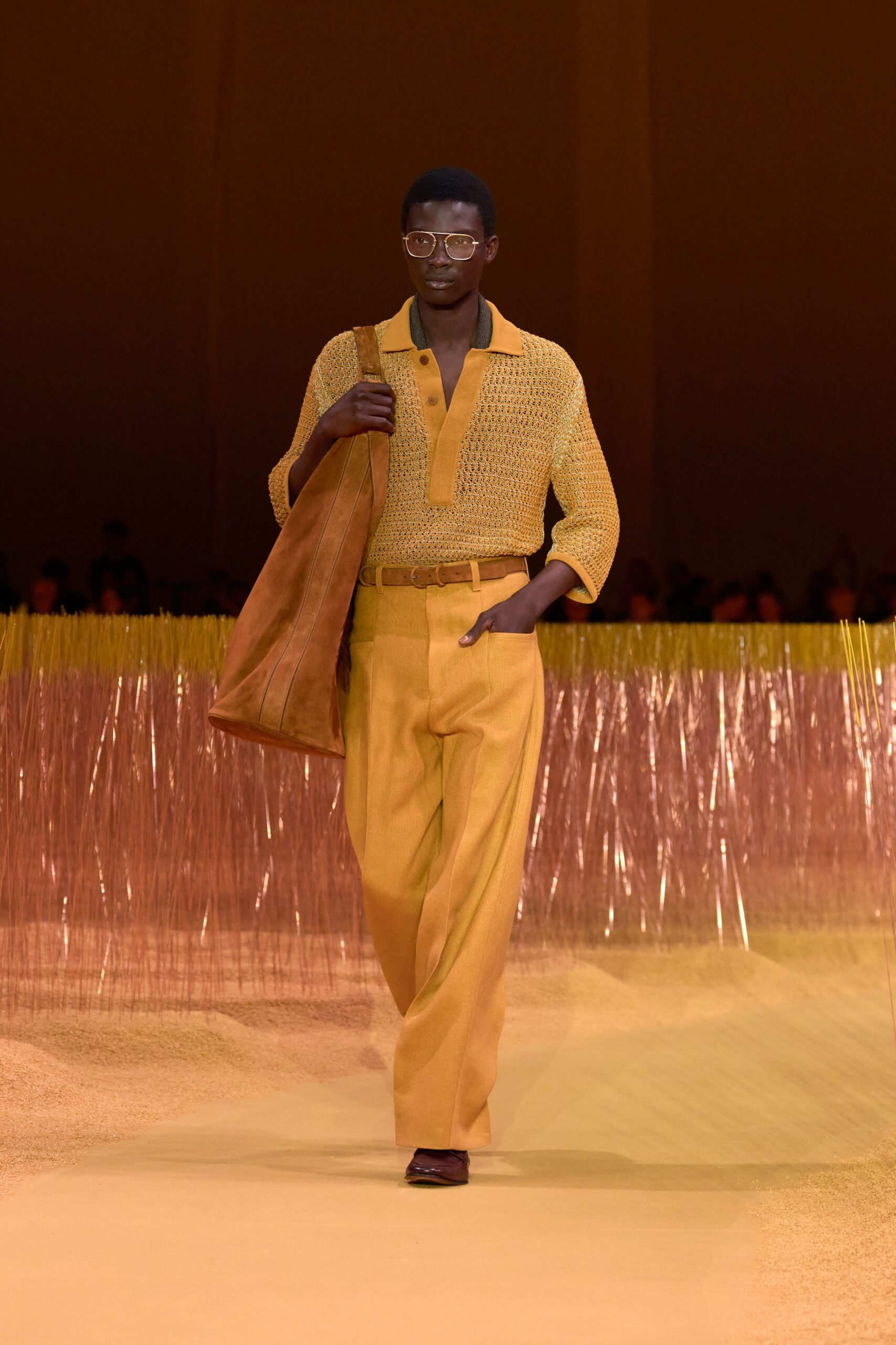 yellow cotton short-sleeve collared relaxed textured shirt