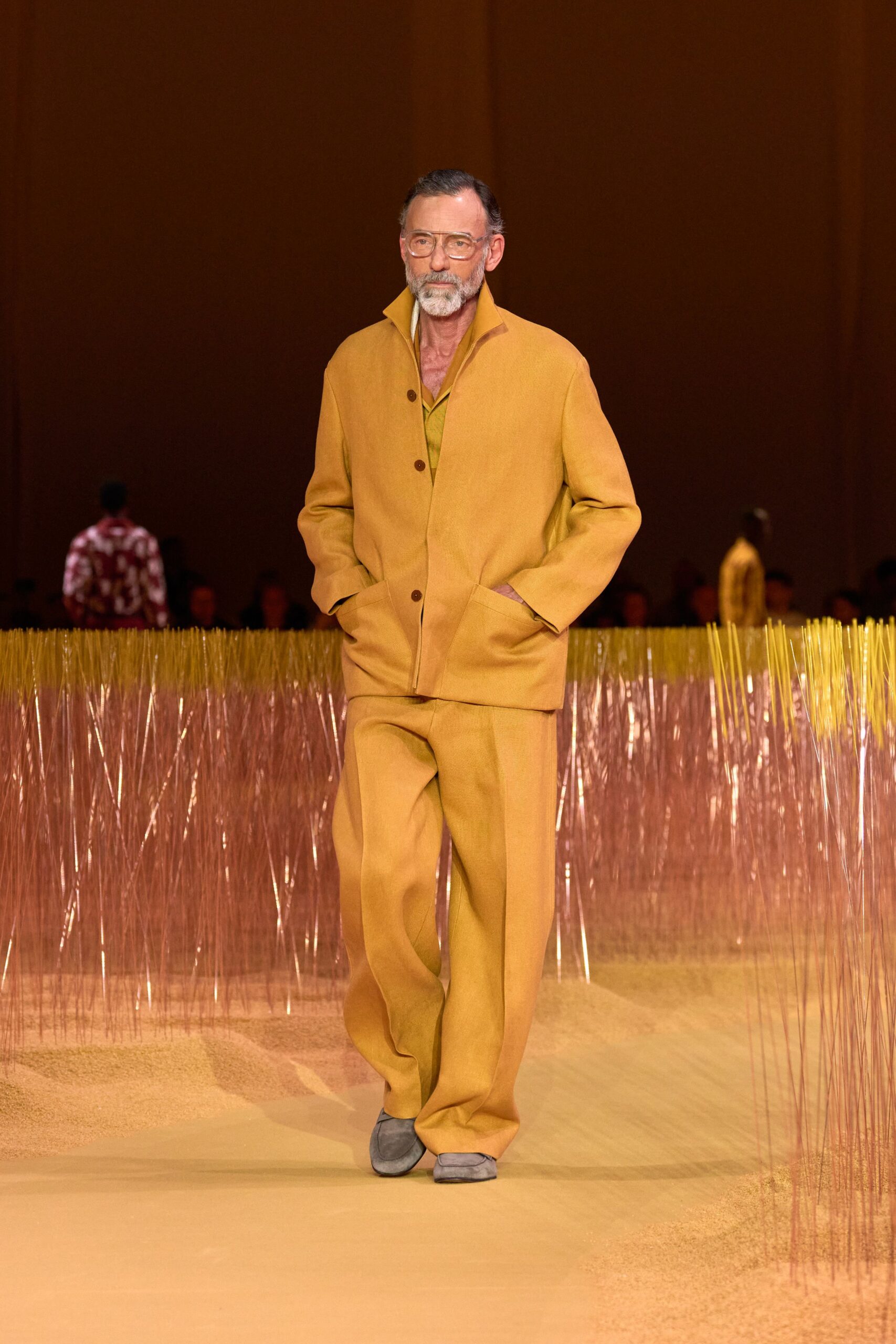 yellow wool long-sleeve collared relaxed jacket