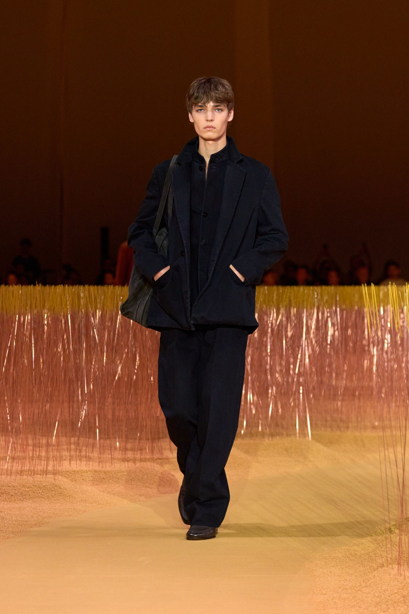 black oversized jacket and relaxed pants