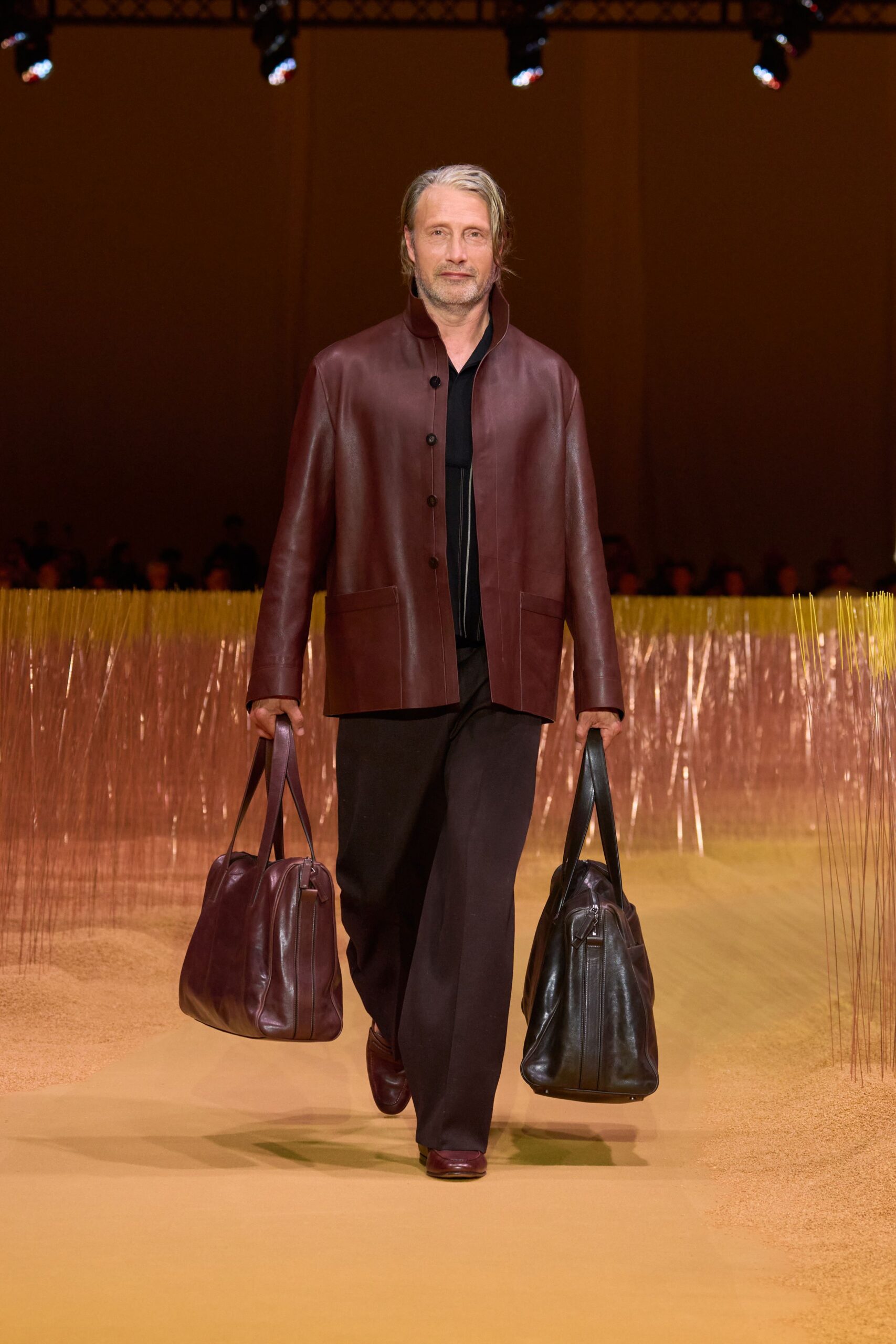 brown leather jacket with black shirt