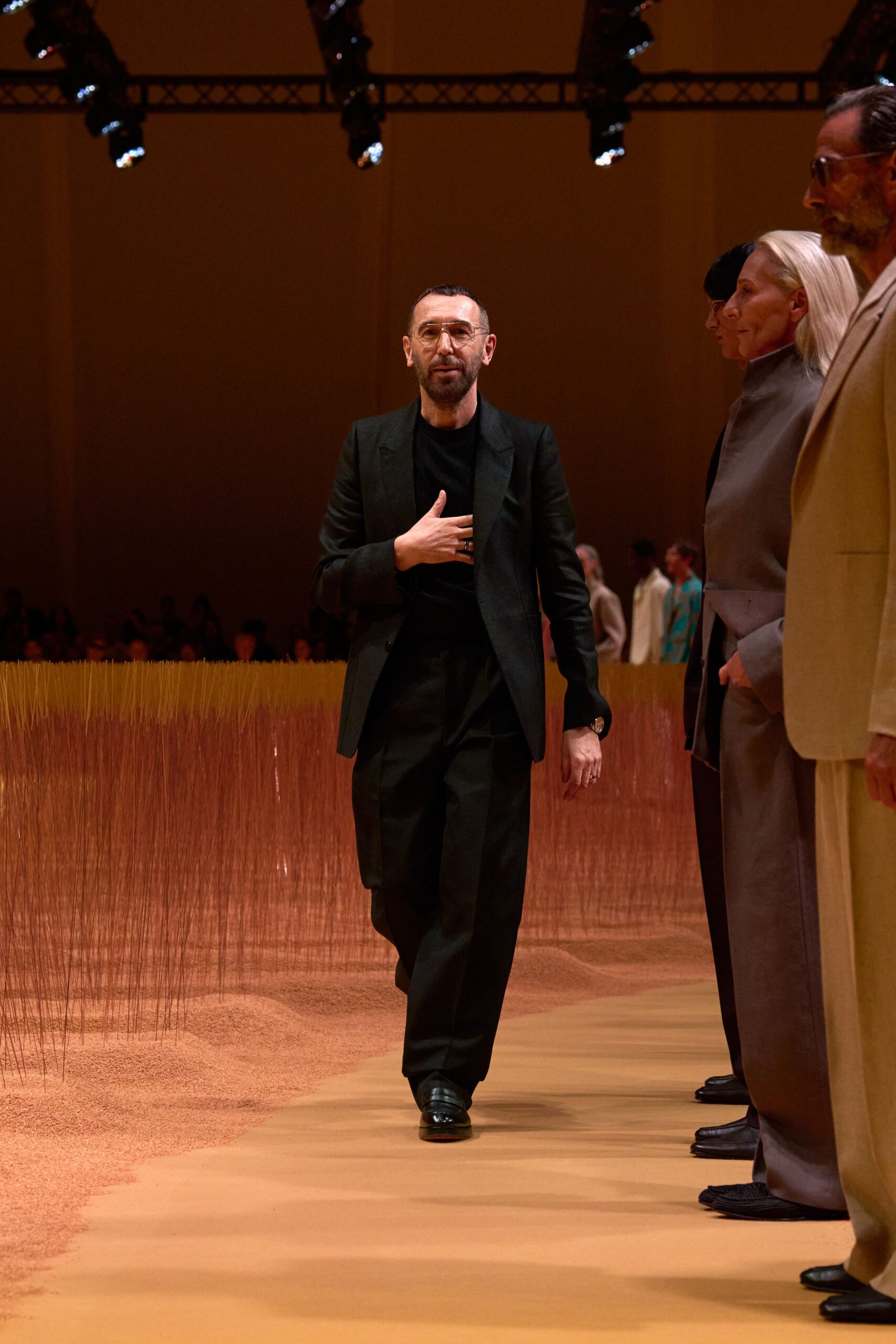 black tailored suit with leather shoes