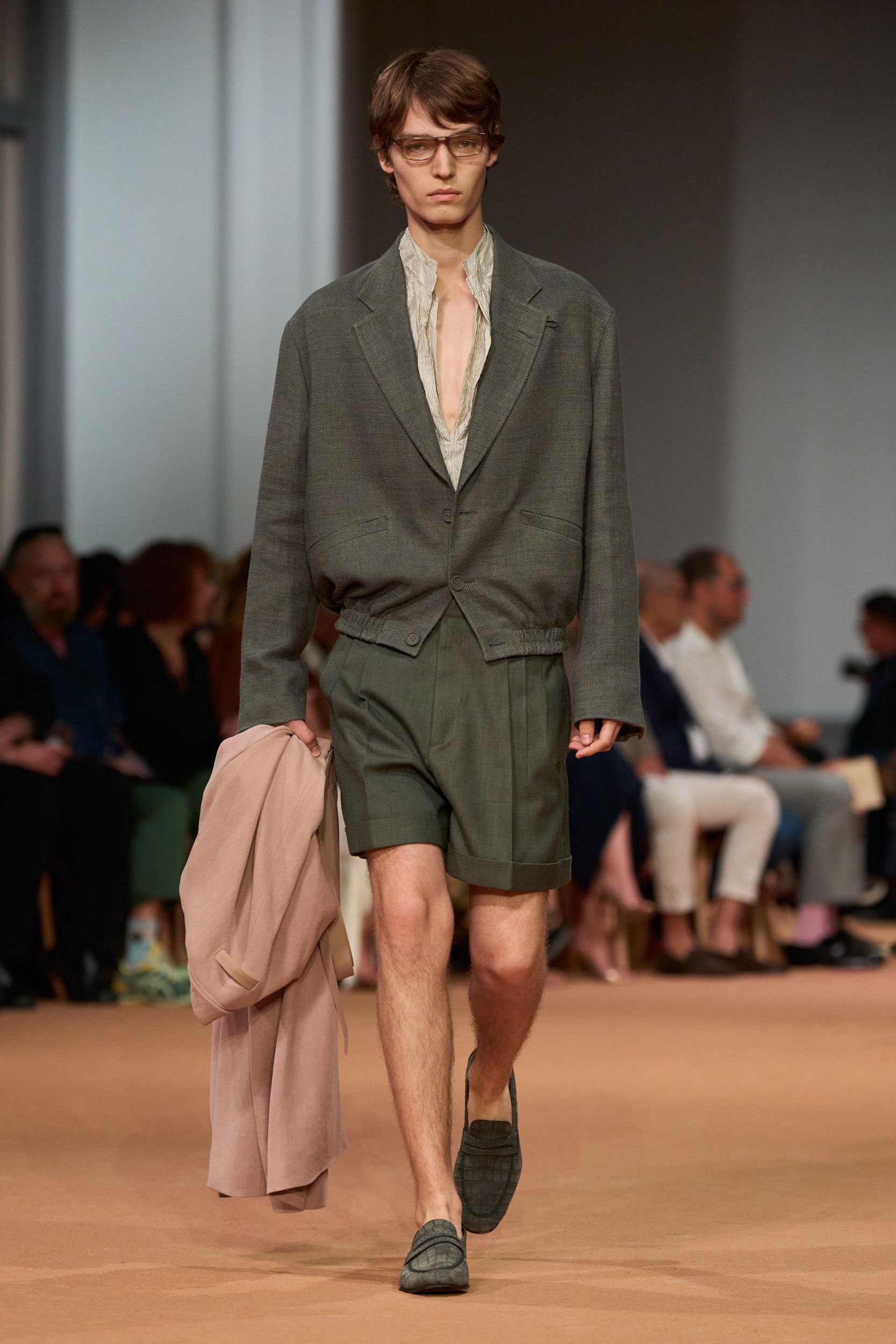 green linen relaxed shorts