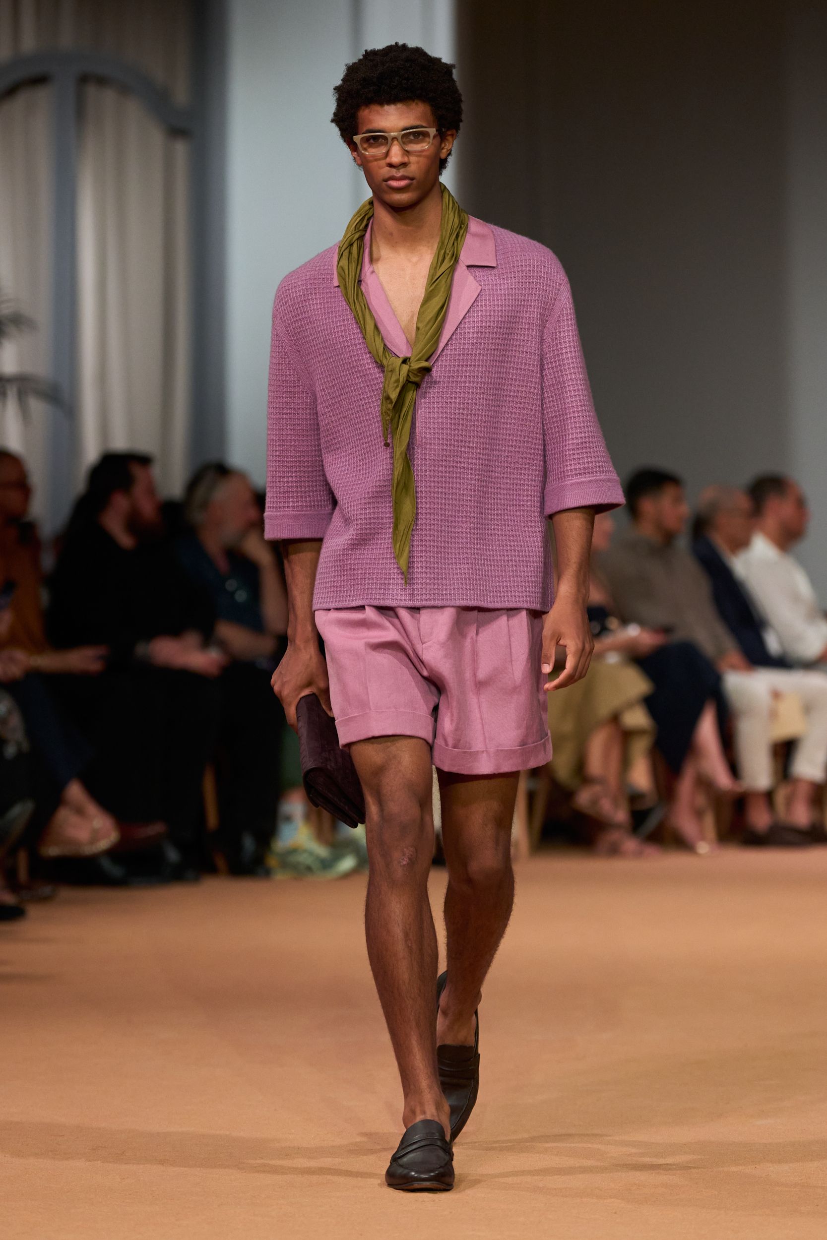 purple cotton short-sleeve collared relaxed textured shirt