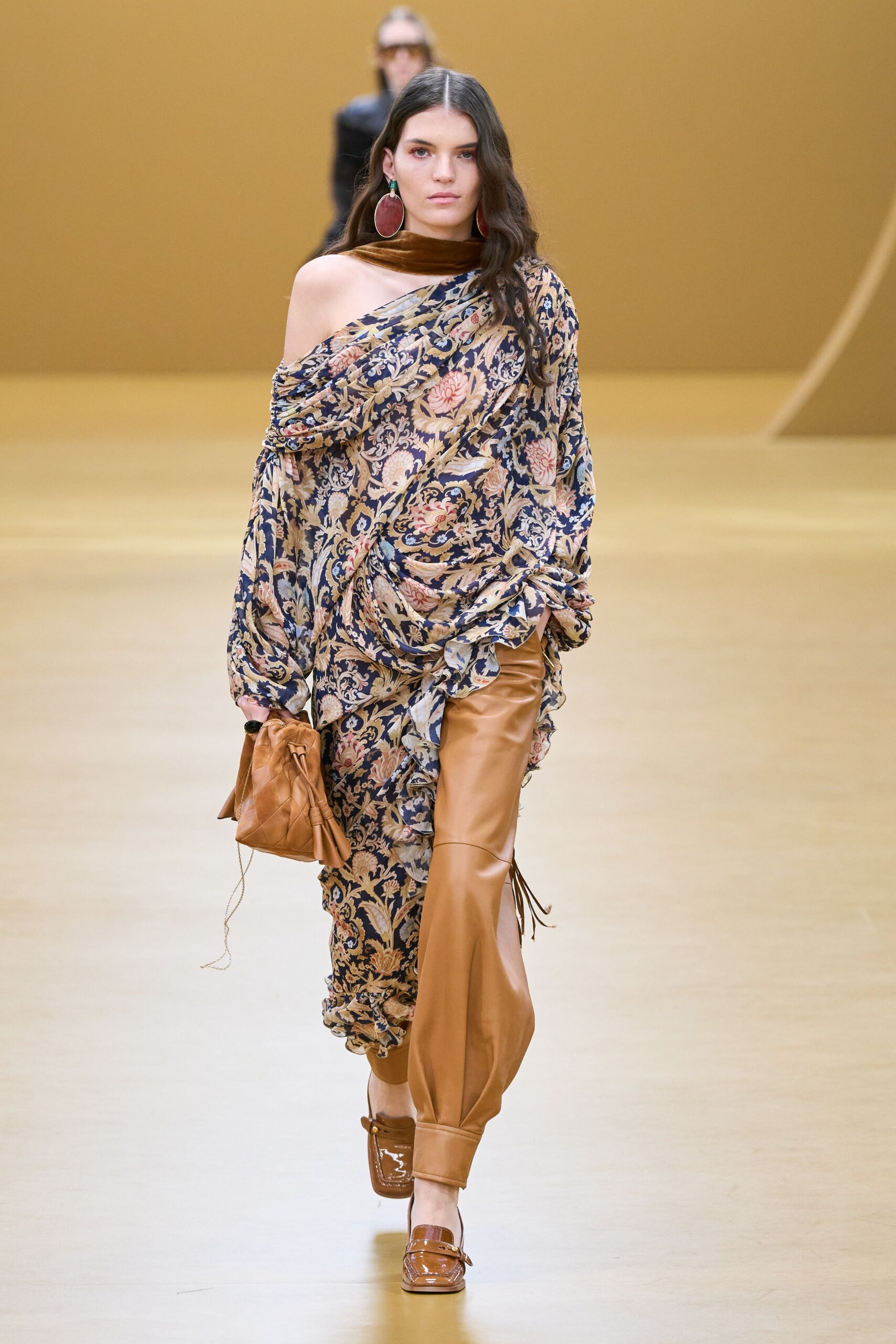 brown silk fitted zippered pants