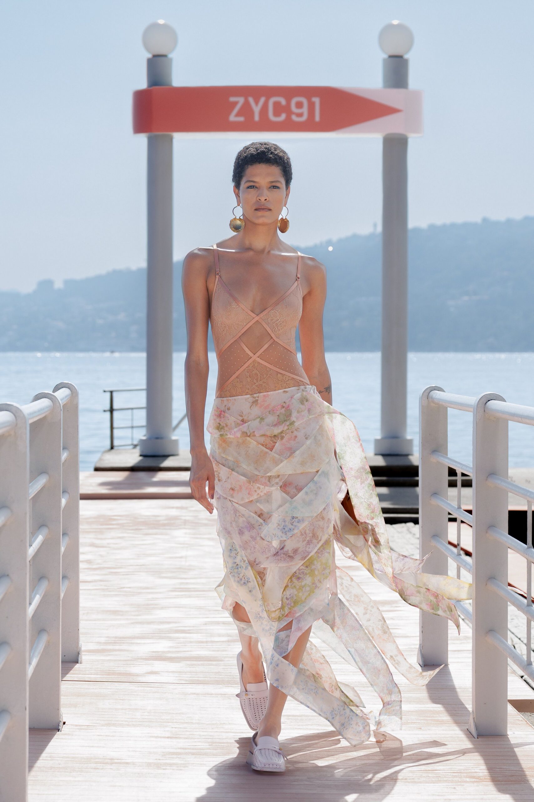 multi chiffon long-sleeve relaxed layered flared flowing skirt