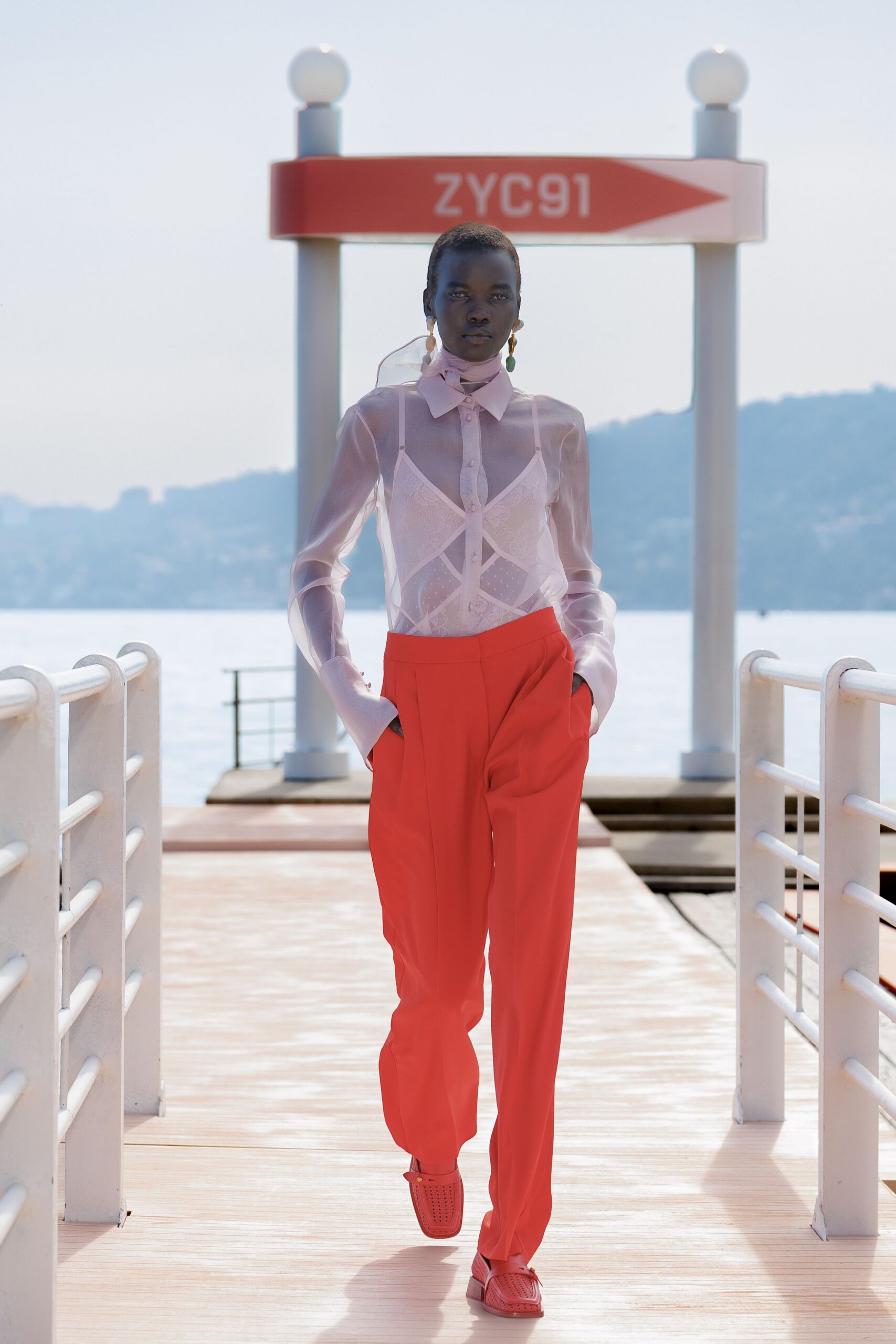 white silk long-sleeve collared relaxed buttoned sheer shirt