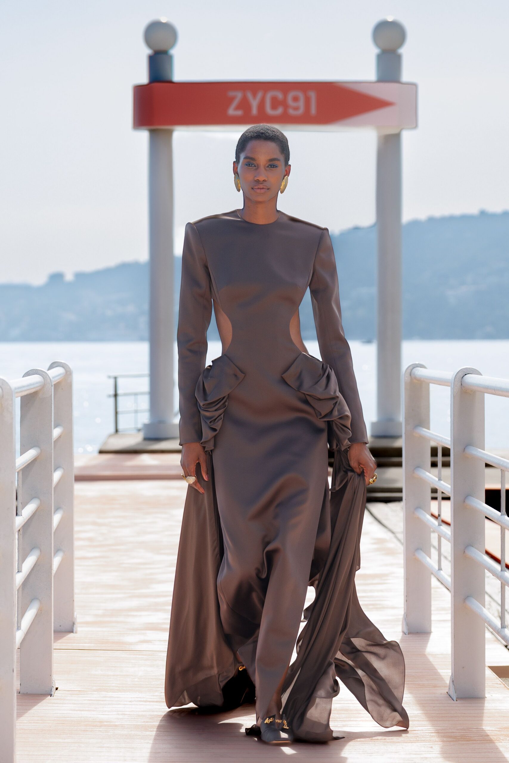 gray silk fitted gown
