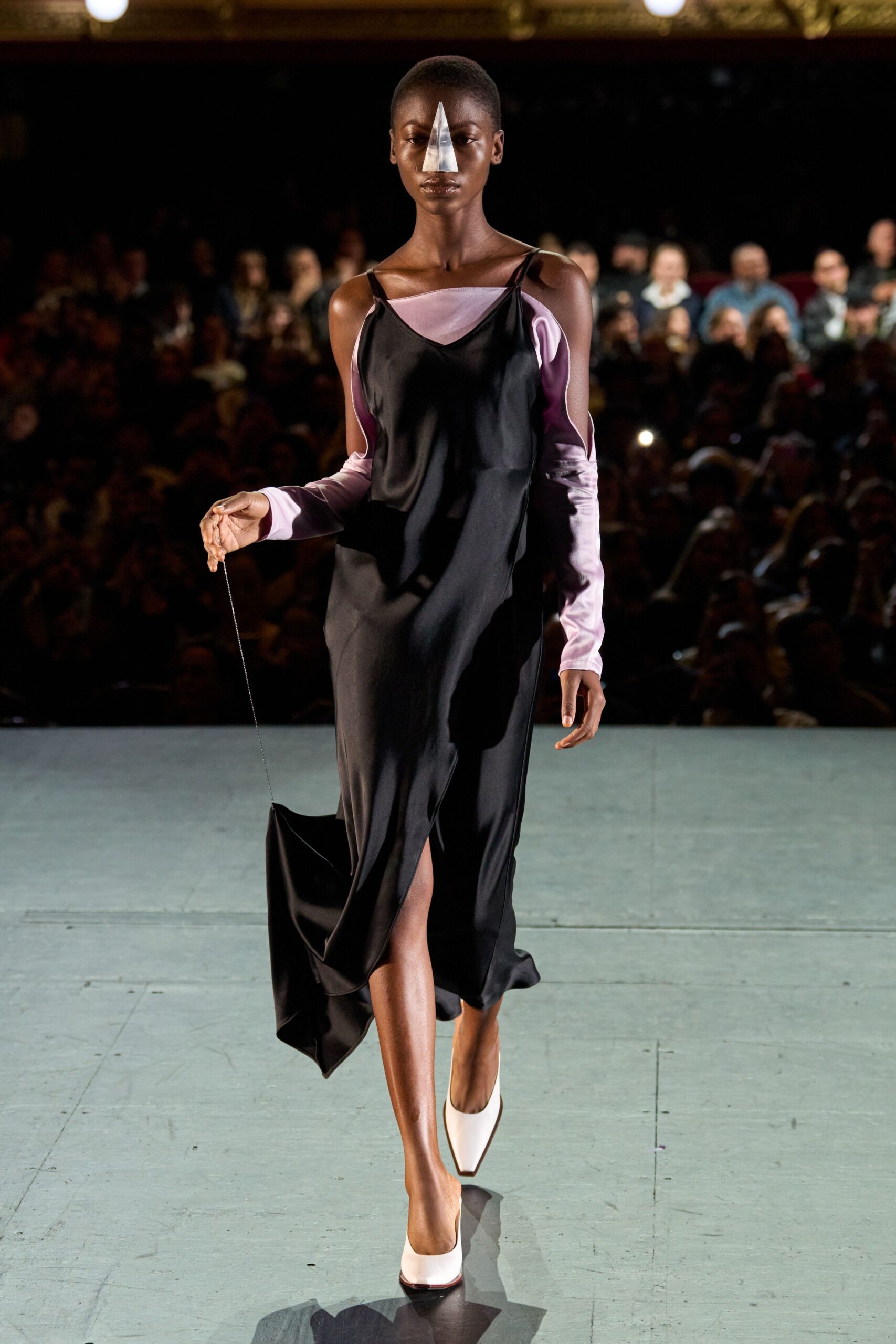 black and pink midi dress with heels