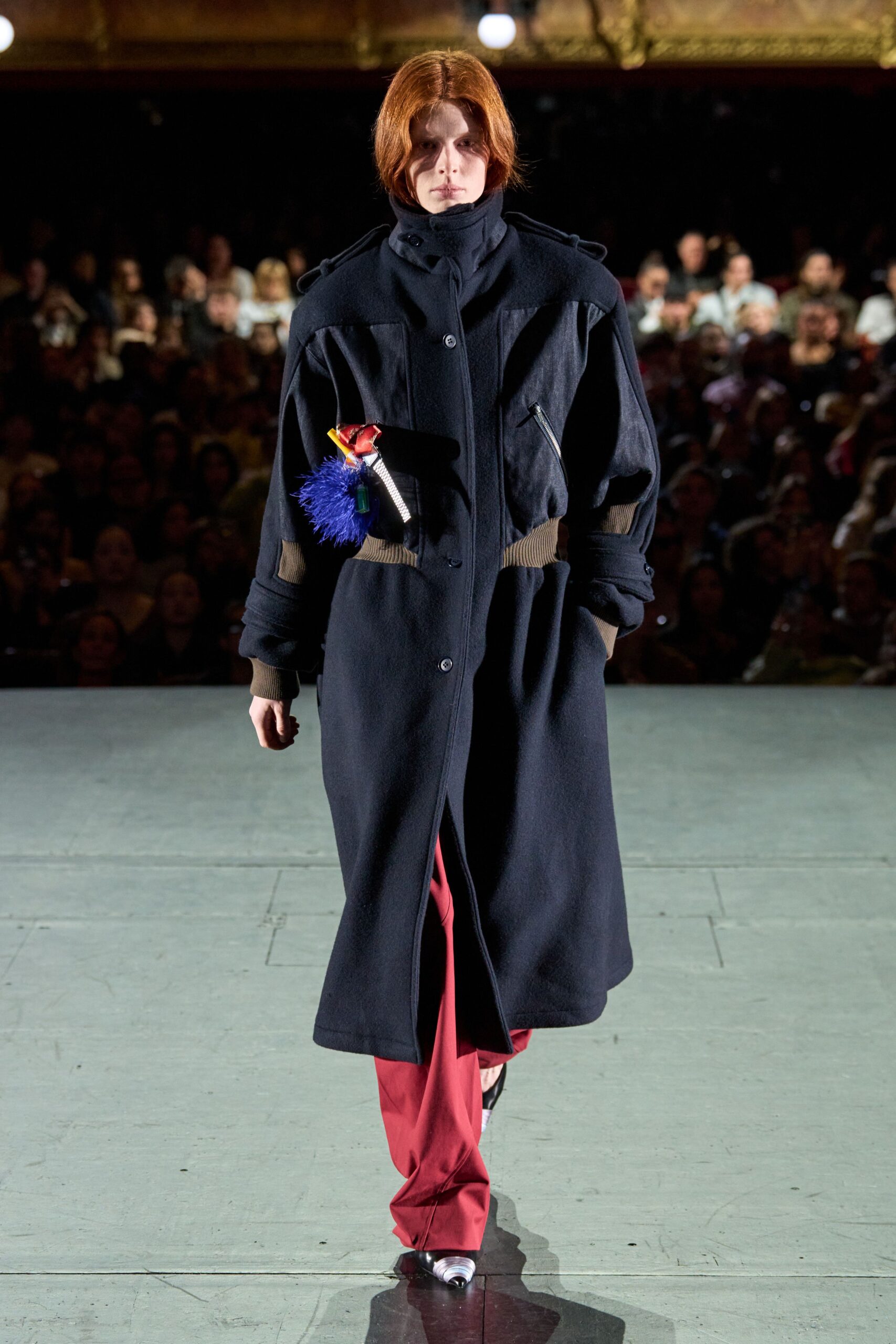 red cotton fitted straight-leg pants