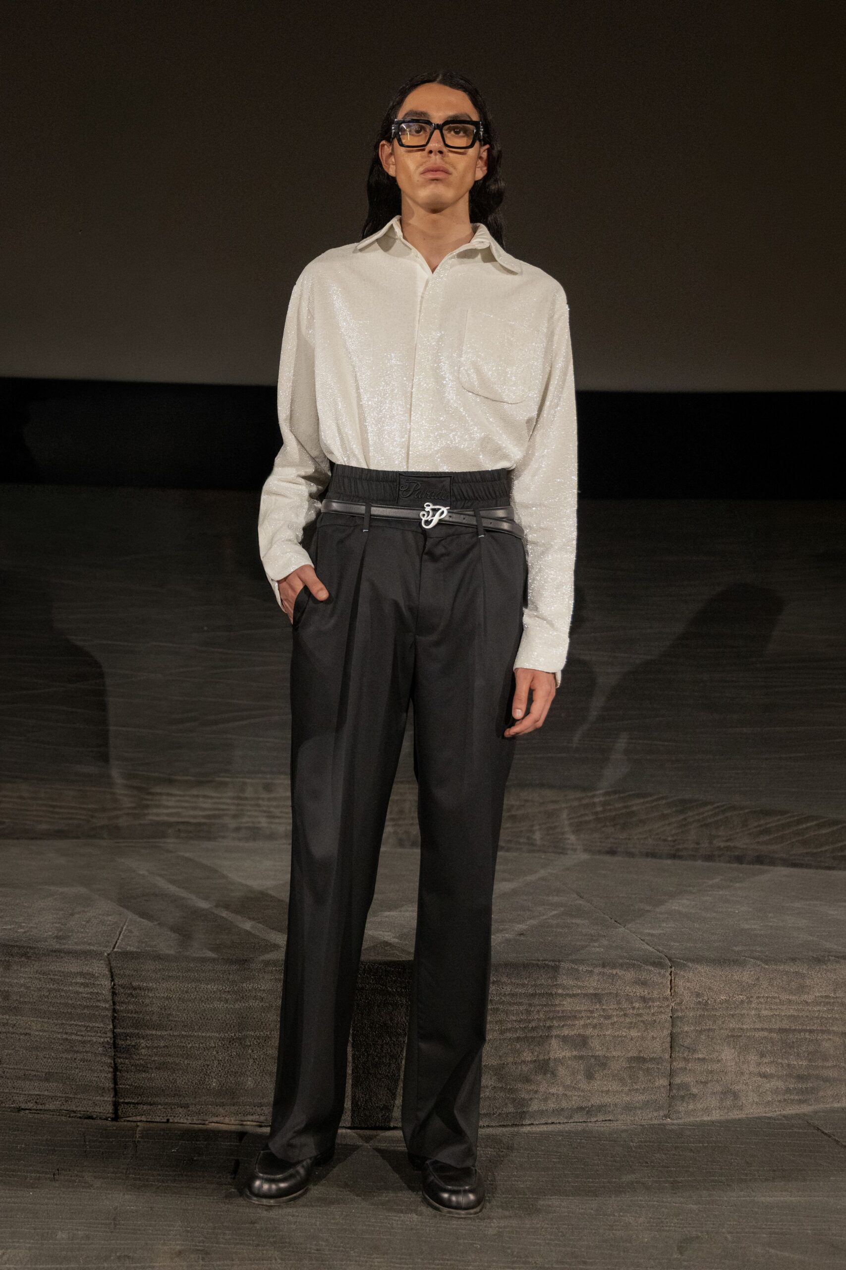 black cotton tailored straight-leg pants