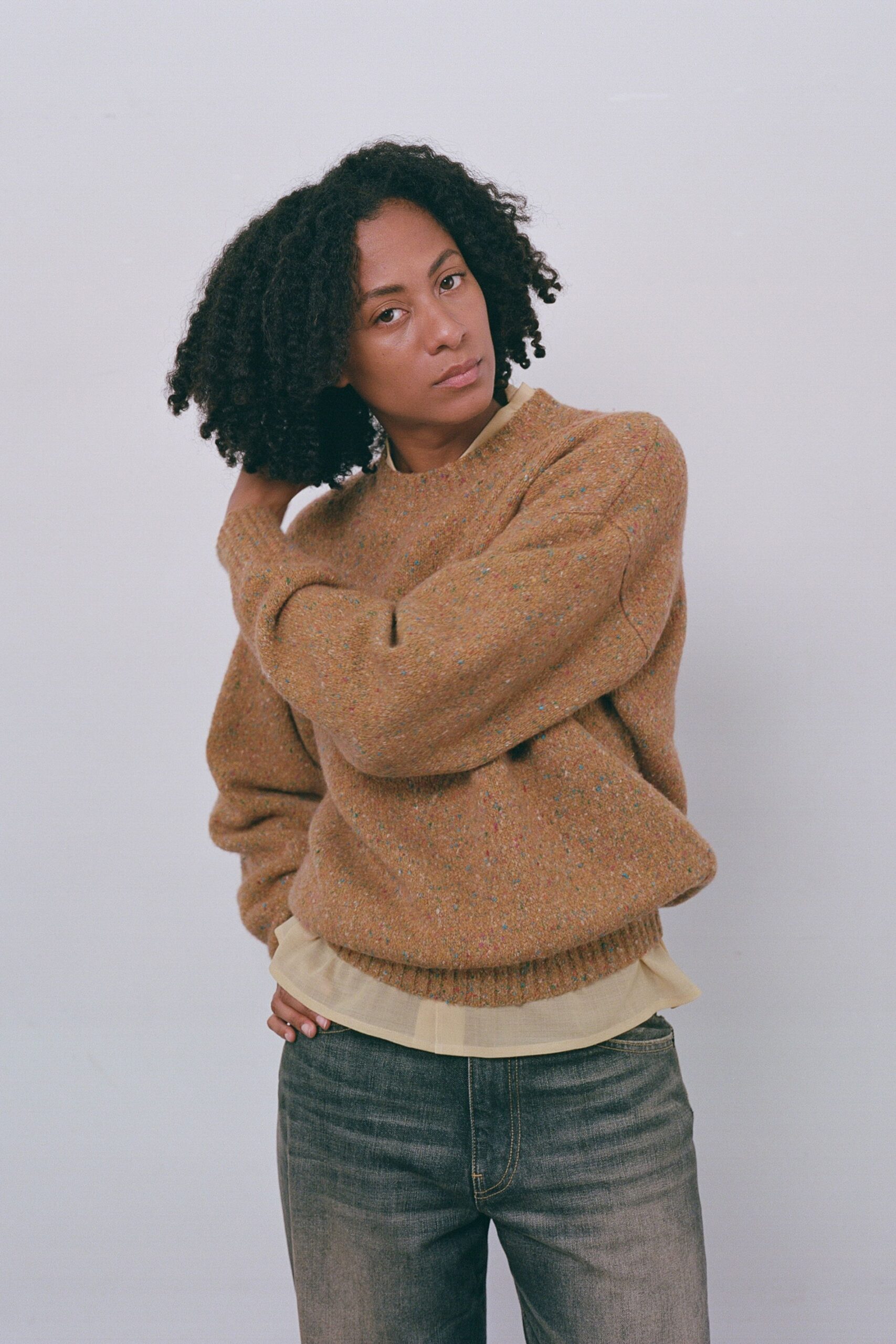 beige cotton long-sleeve collared fitted shirt