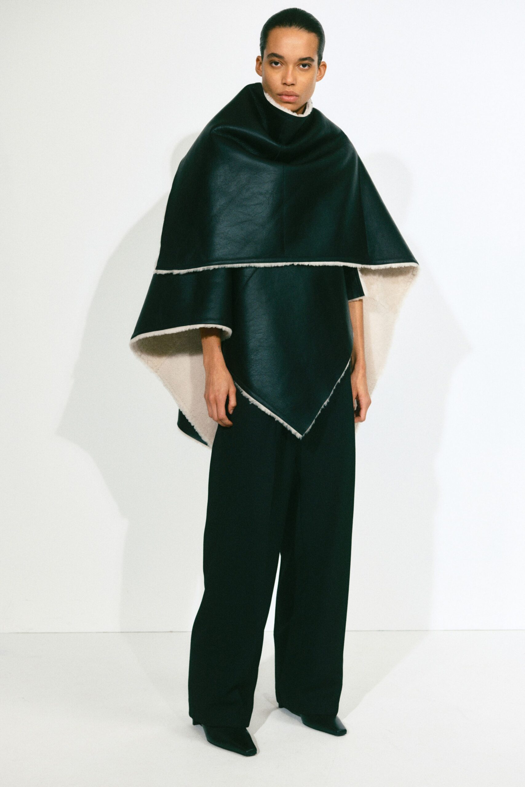 black leather relaxed layered poncho