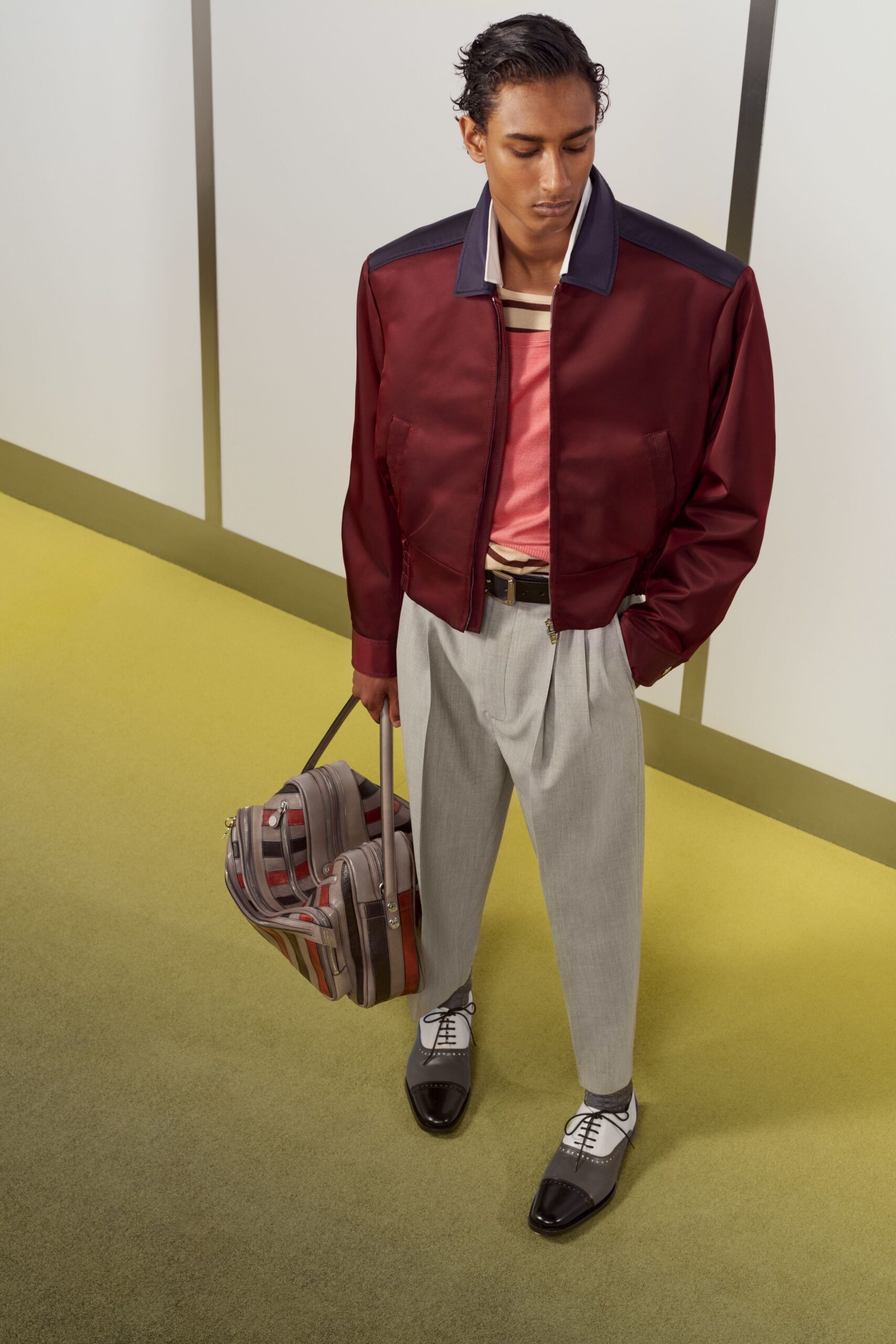 gray wool tailored pleated pants