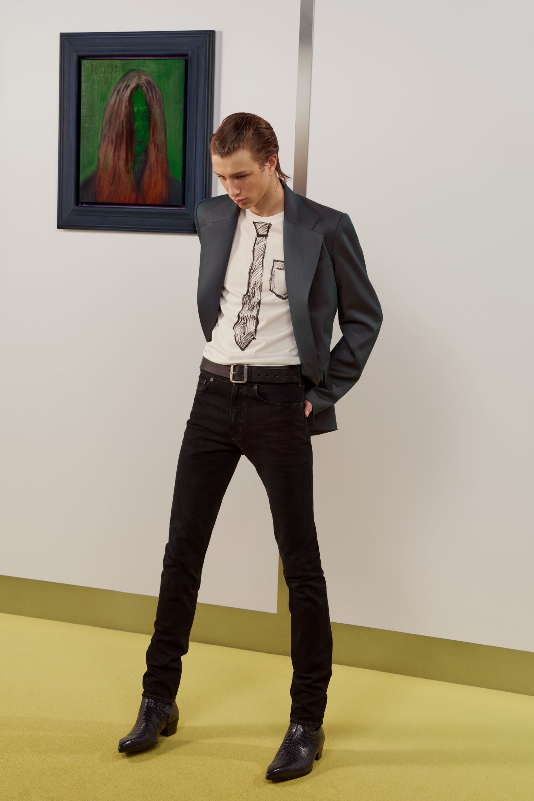 black cotton long-sleeve collared tailored blazer