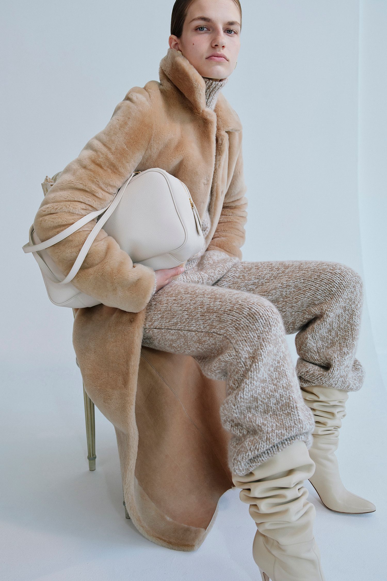 gray wool long-sleeve turtleneck fitted sweater