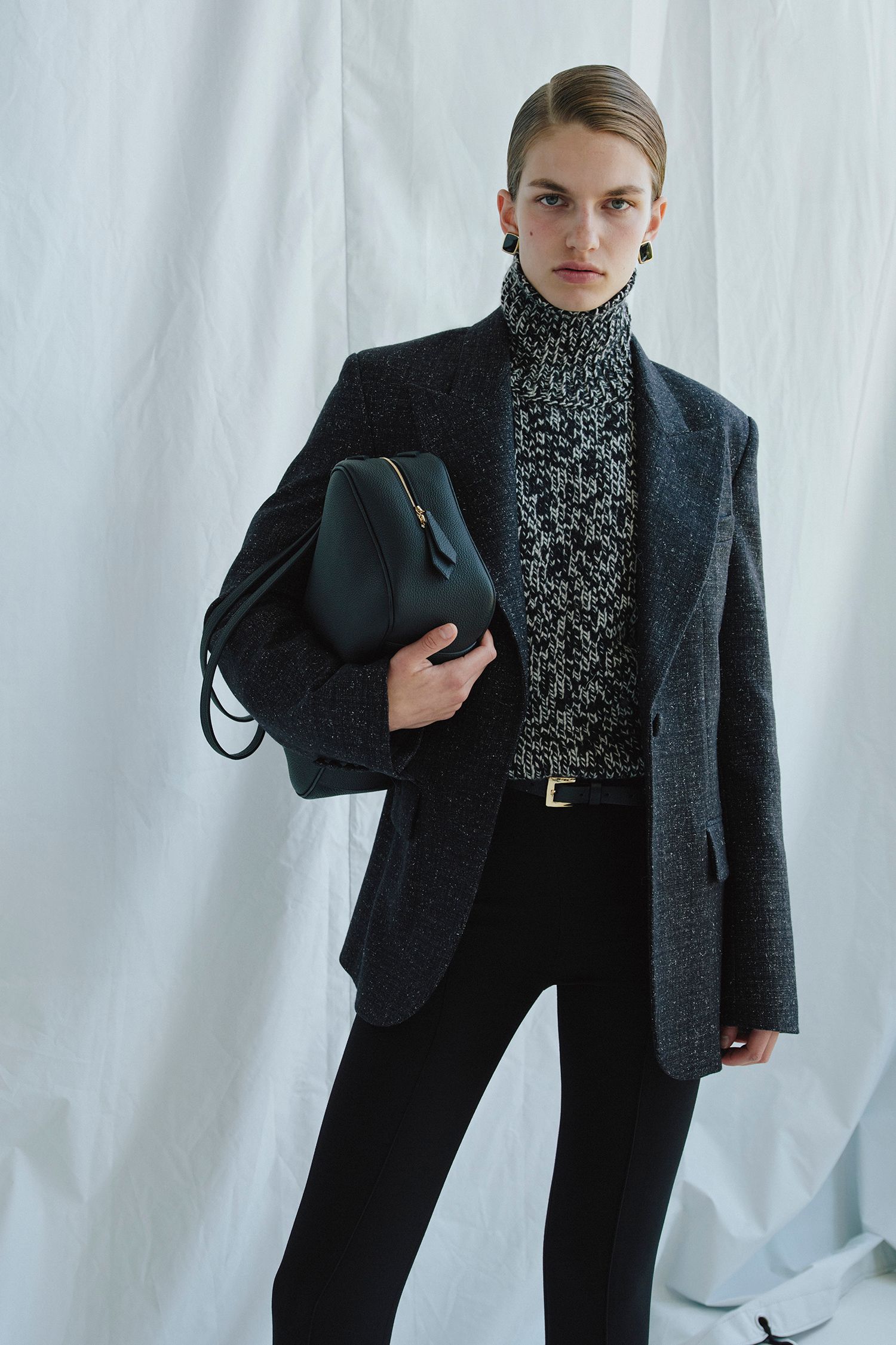black cotton slim straight-leg pants