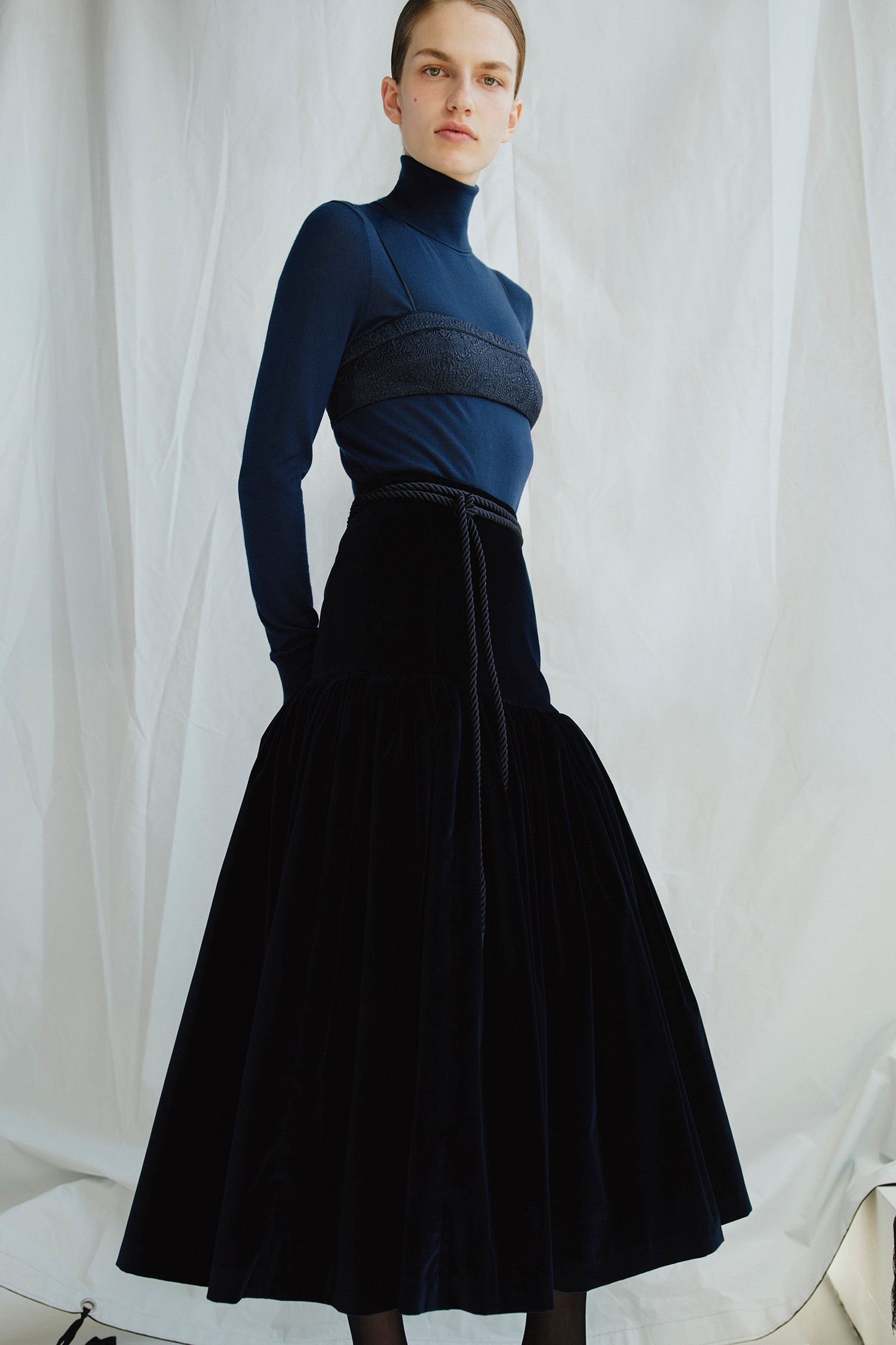black velvet relaxed pleated midi skirt