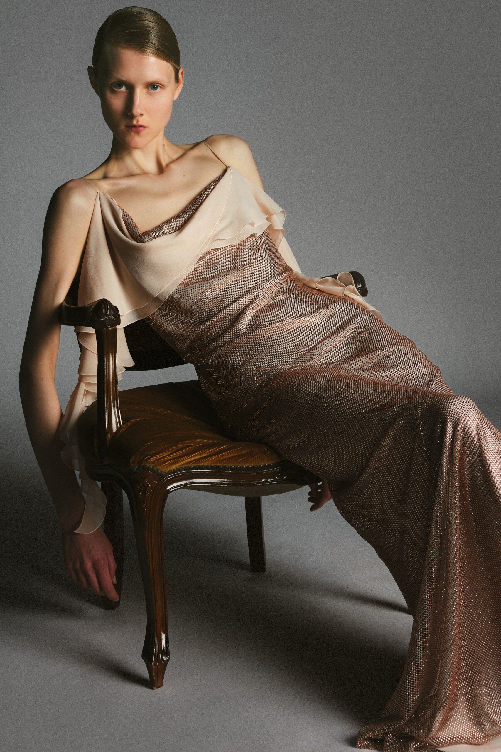 beige brown silk gown