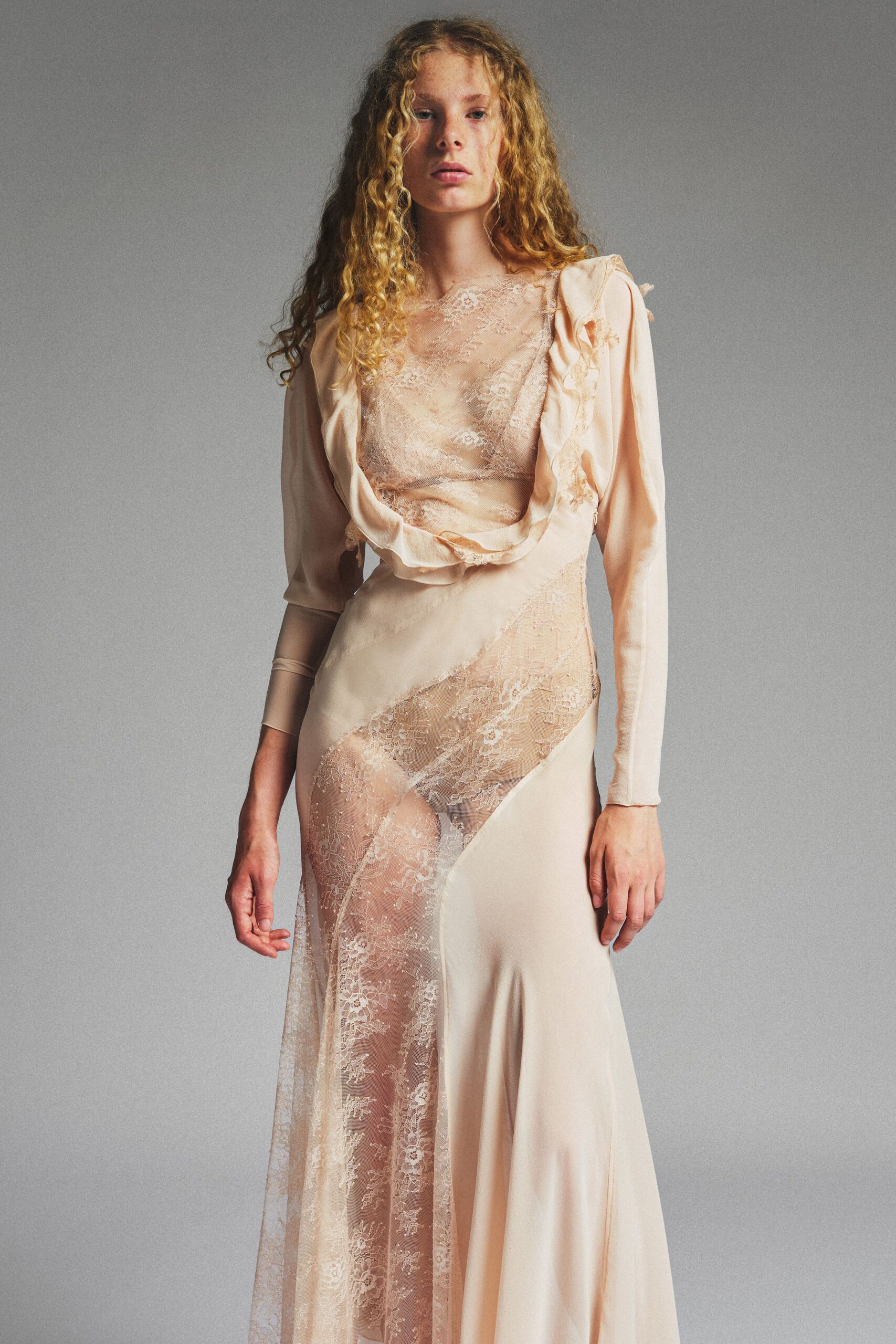 beige silk lace gown