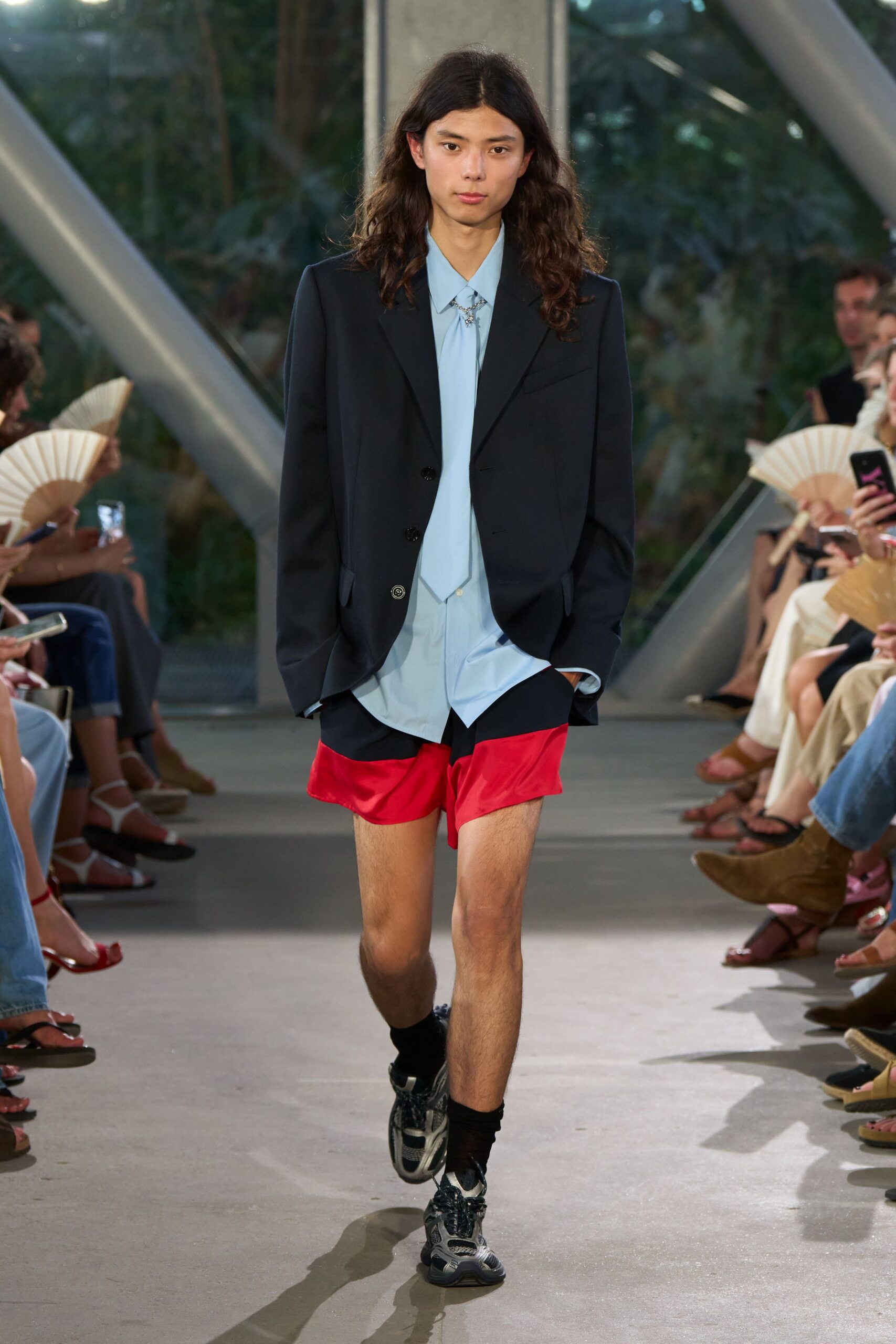 red fitted high-waisted short shorts