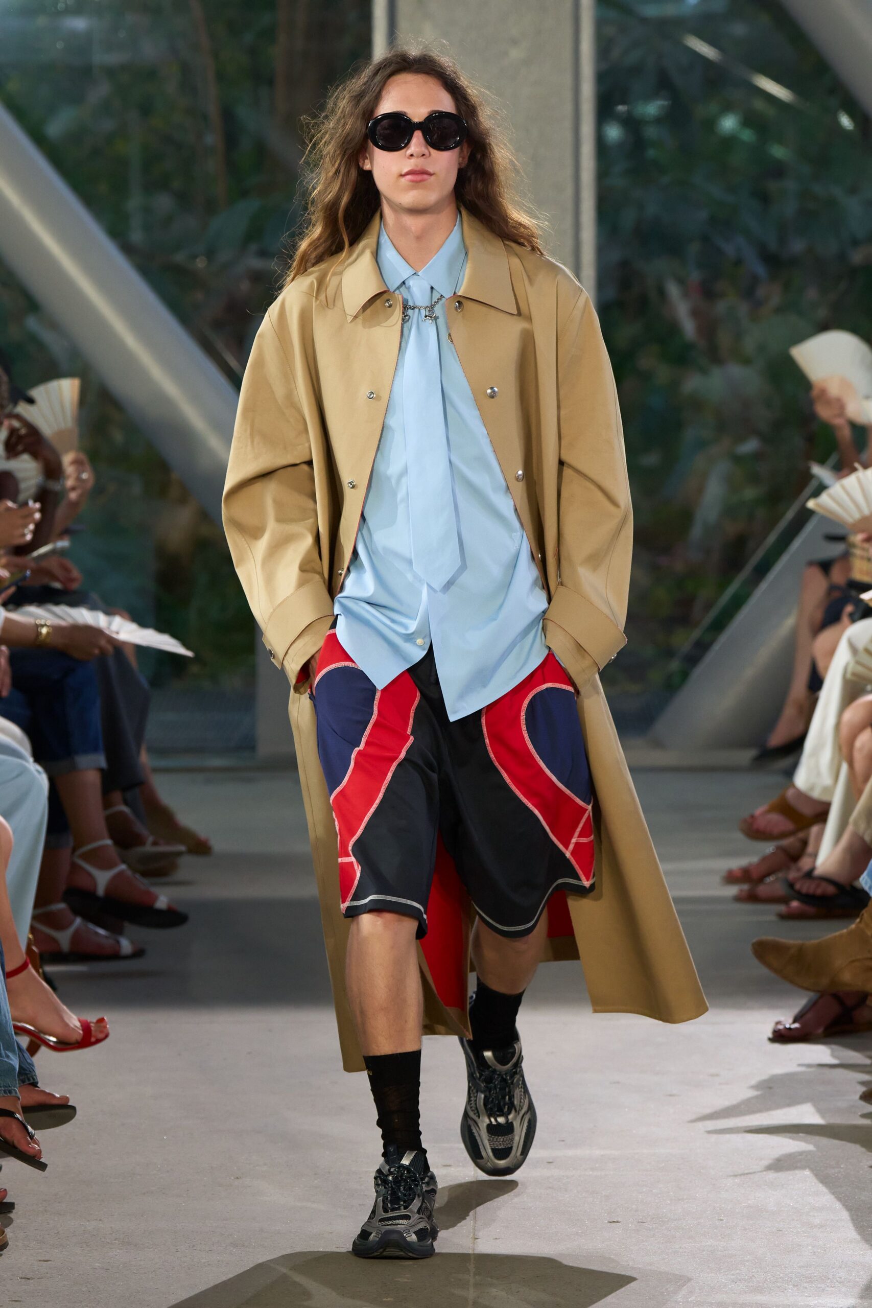 beige cotton long-sleeve collared relaxed buttoned coat