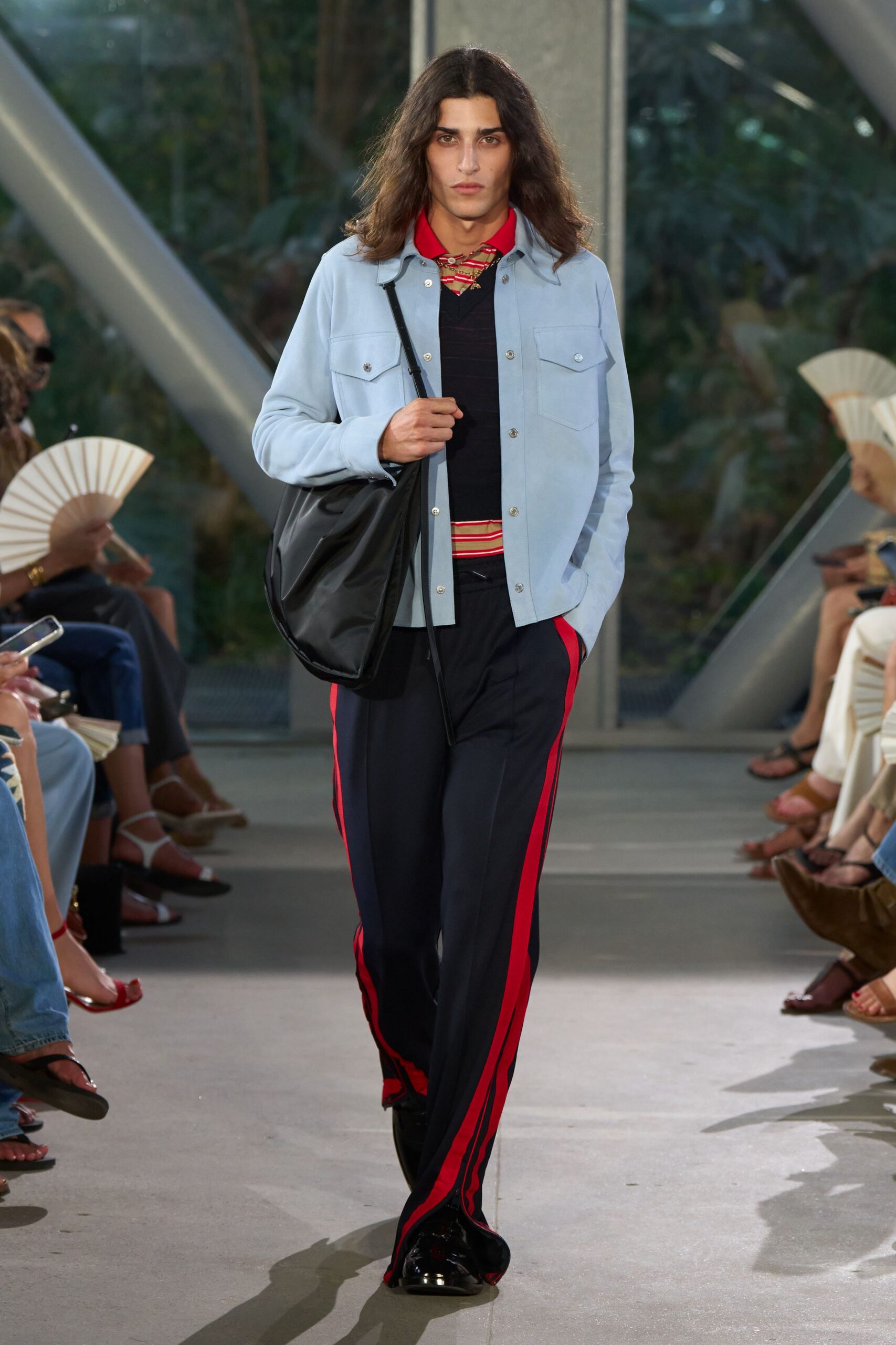 blue cotton slim striped pants
