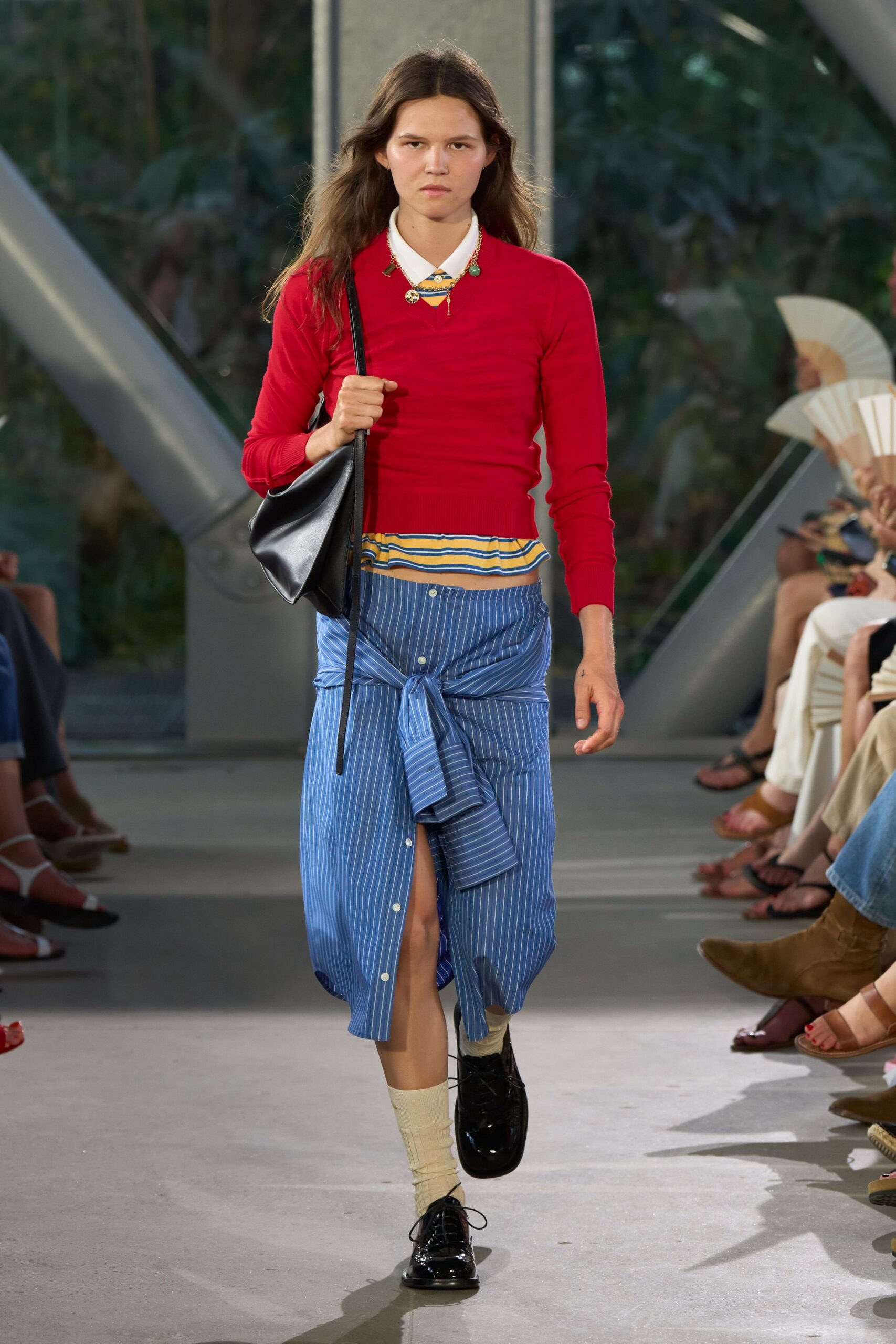 blue cotton fitted buttoned striped skirt
