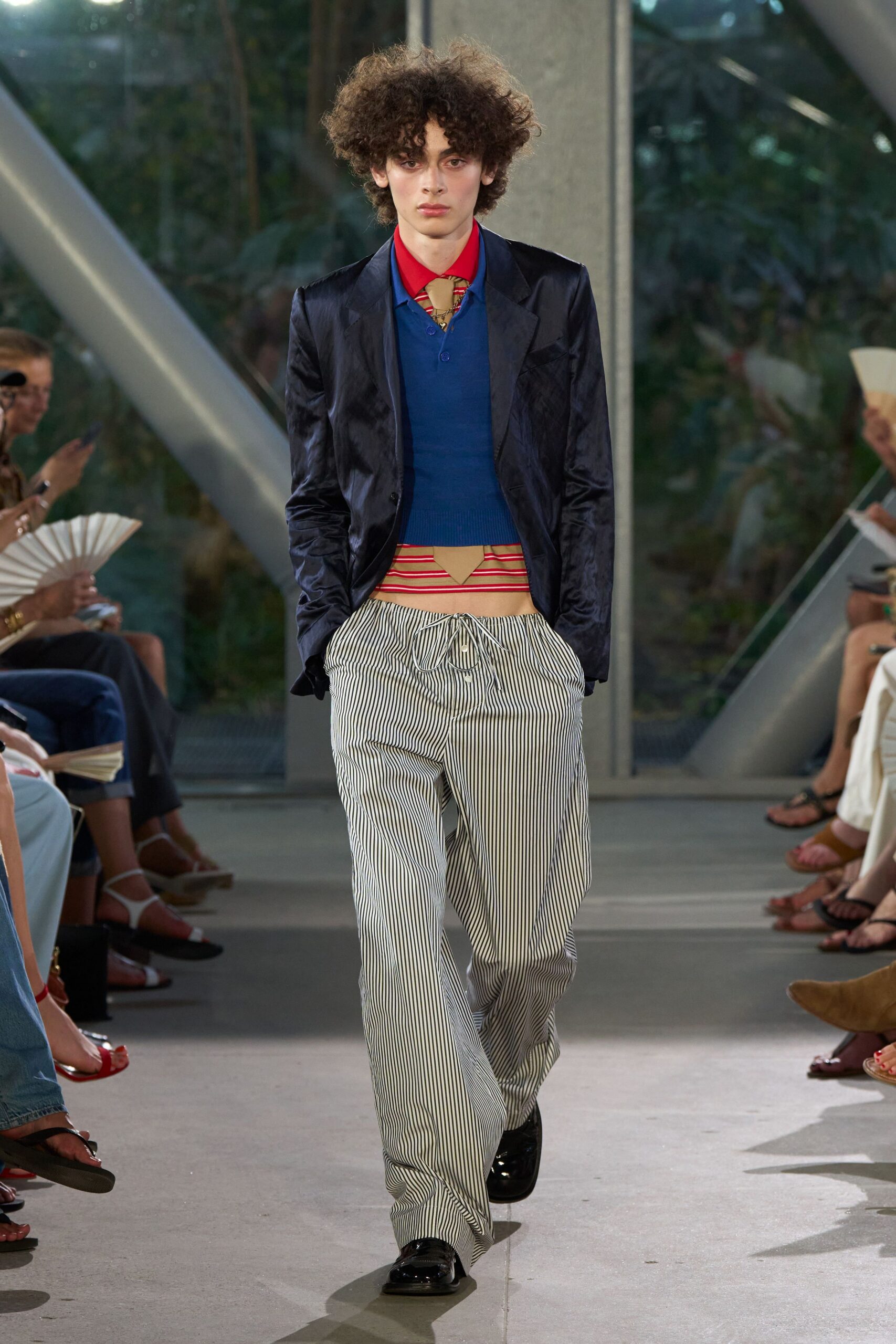 blue silk long-sleeve collared tailored blazer