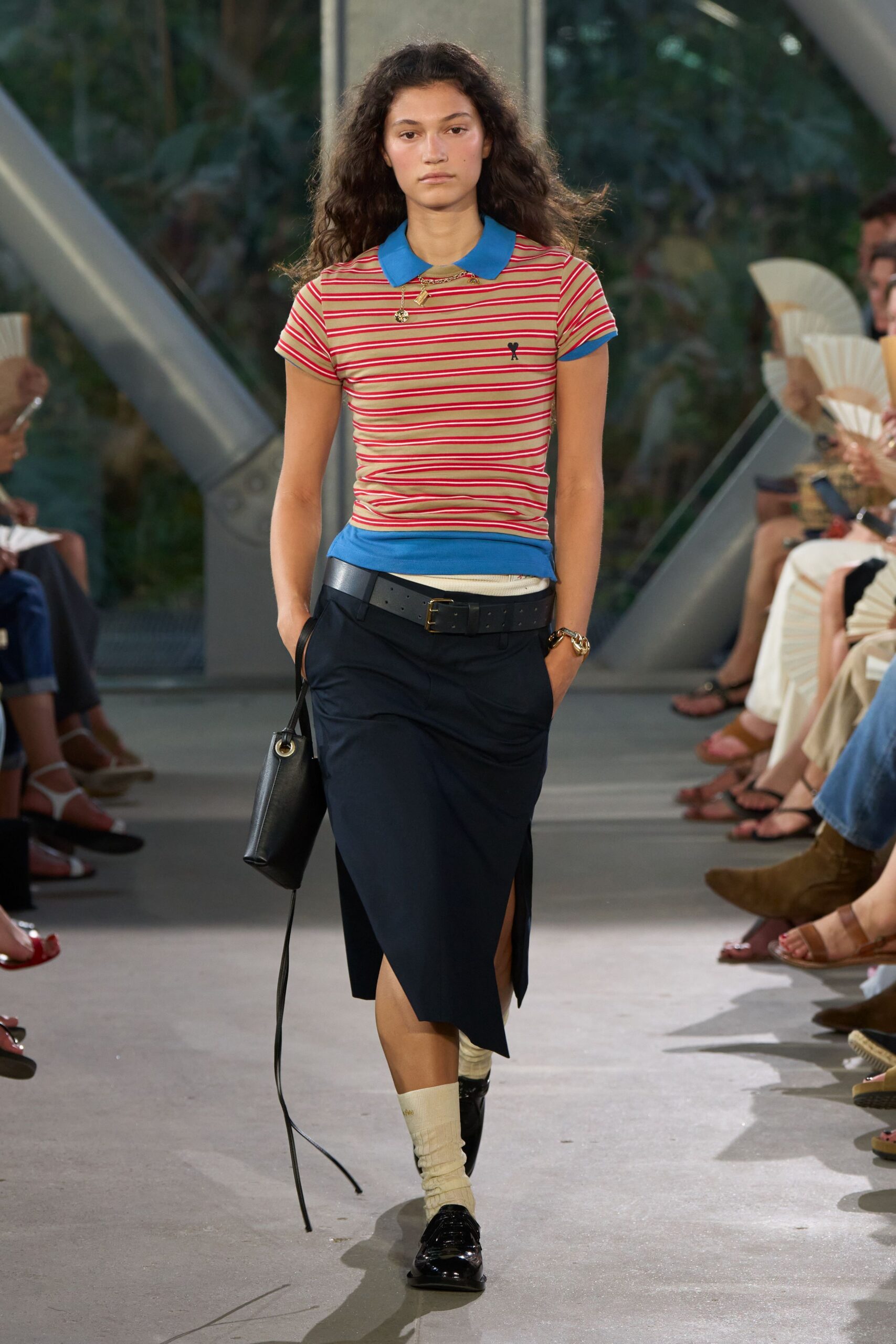black cotton slit fitted high-waisted skirt