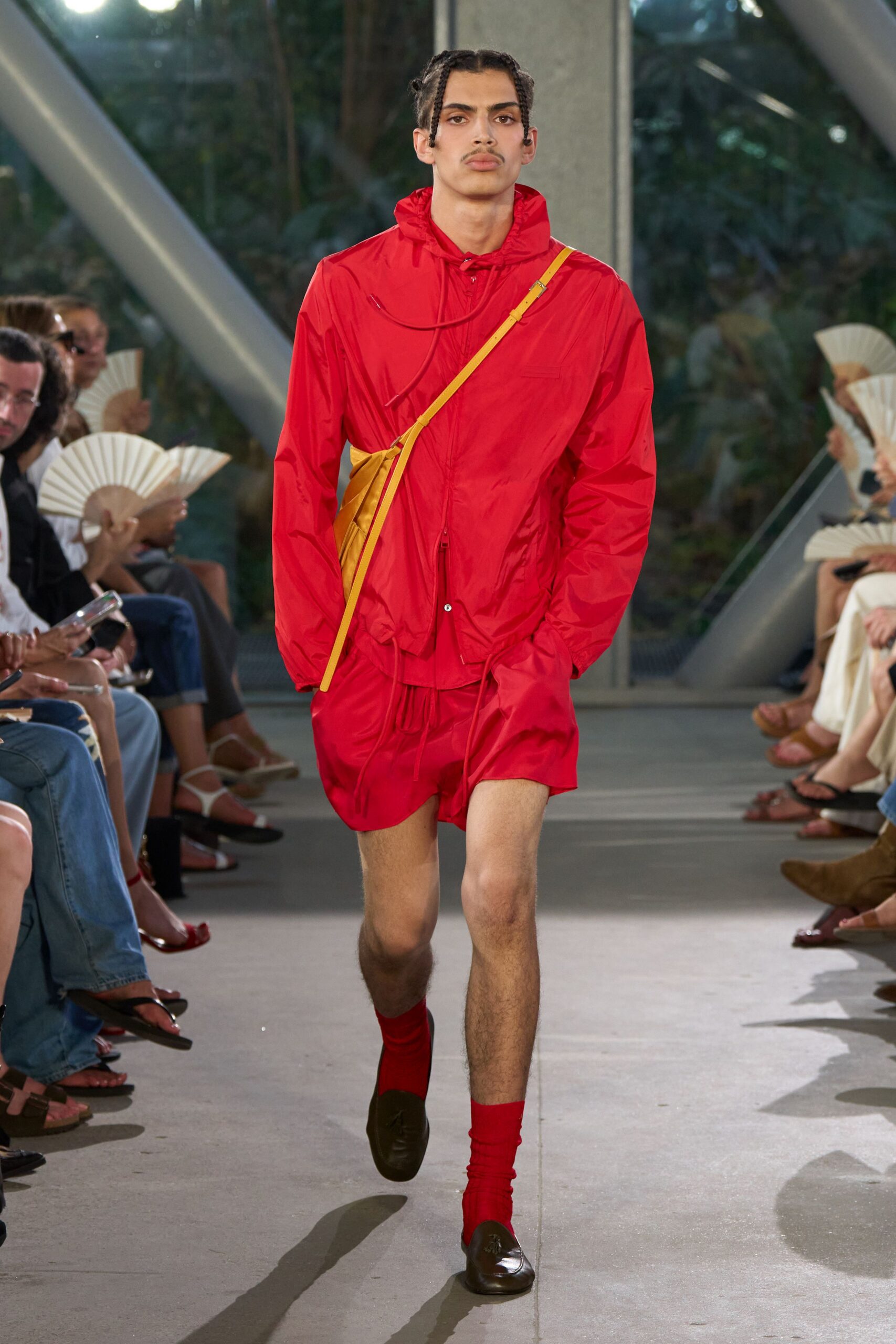 red cotton long-sleeve hooded relaxed jacket