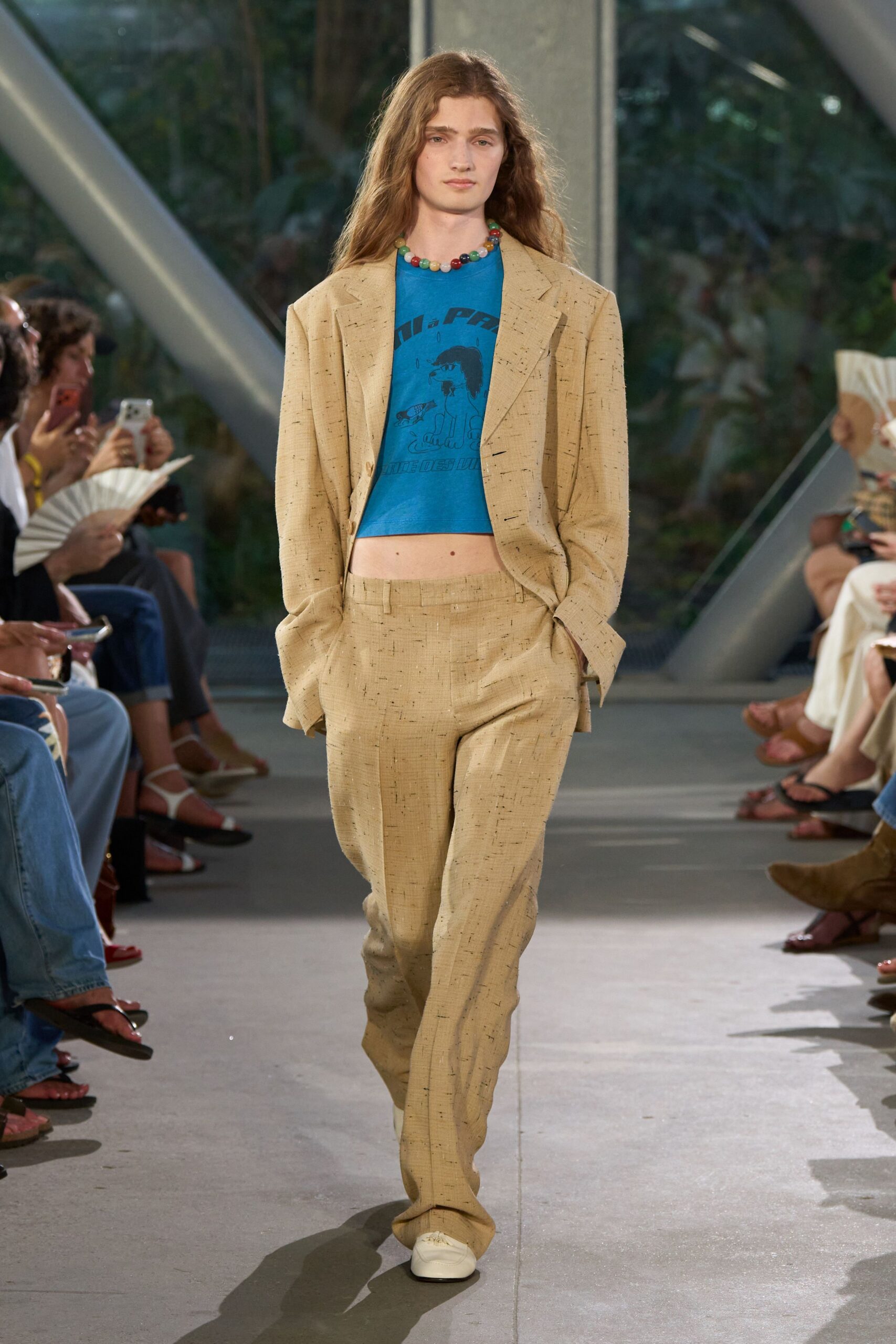 beige cotton long-sleeve collared tailored buttoned blazer