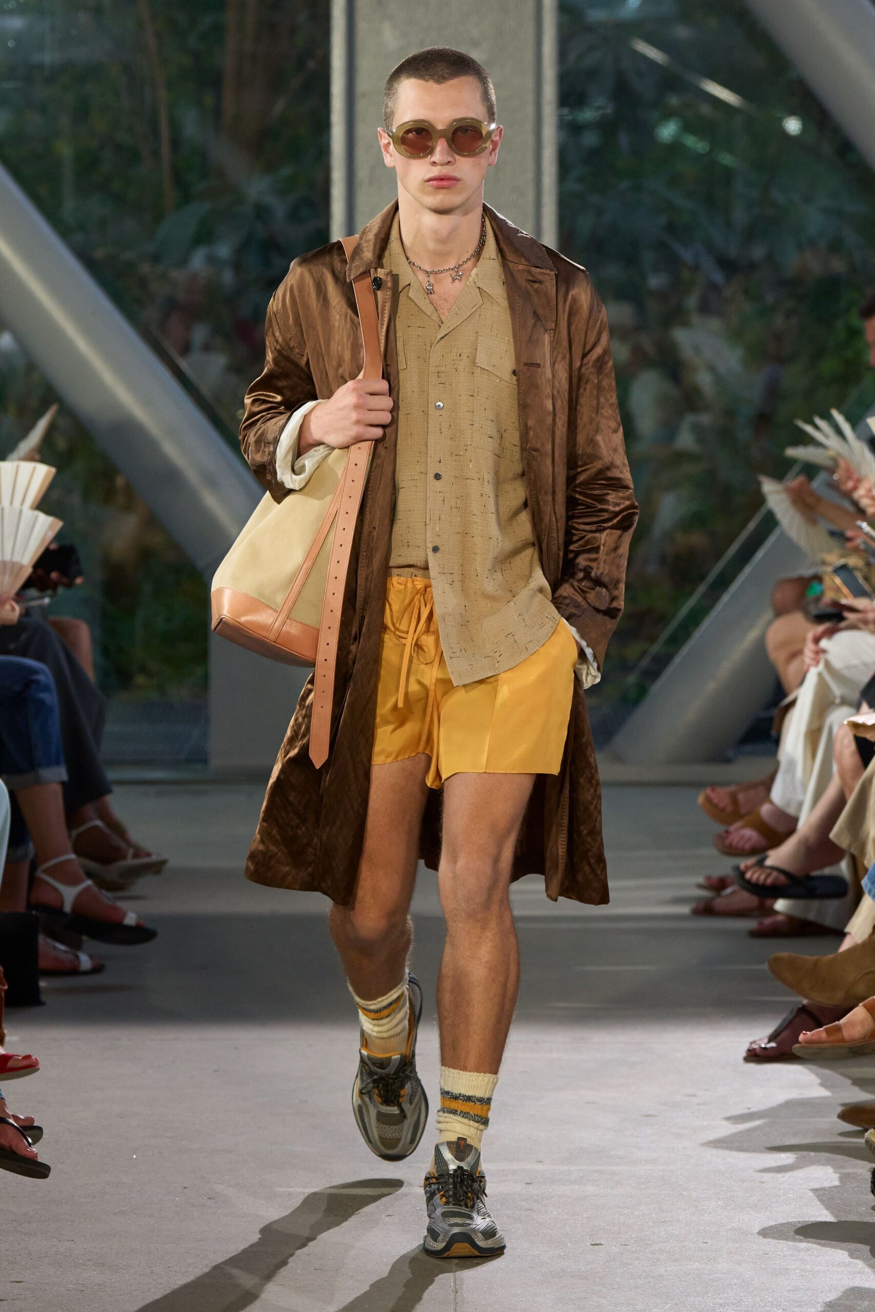 brown silk long-sleeve relaxed draped coat